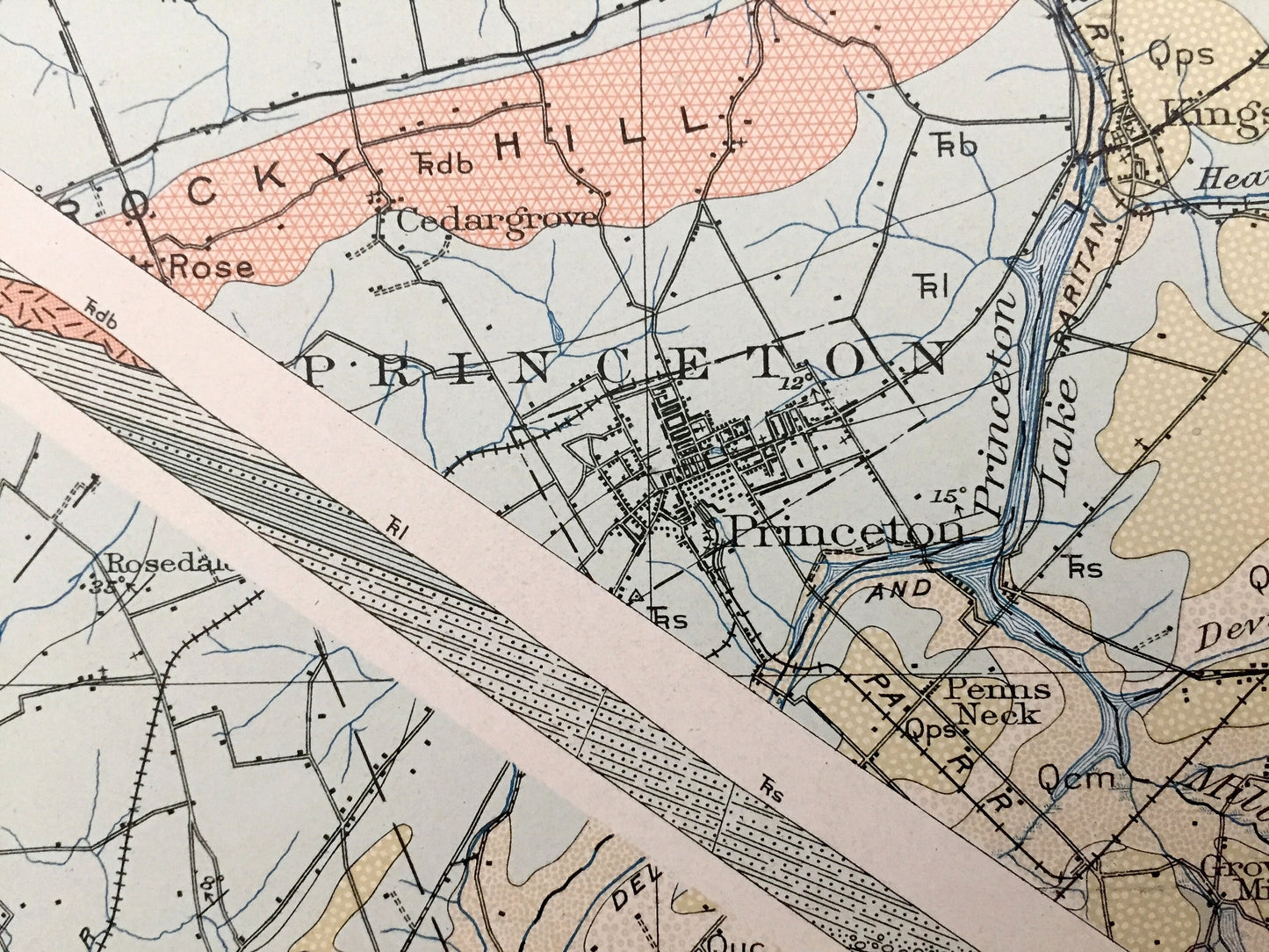 Antique New Jersey 1907 US Geological Survey Map – Princeton, Lambertville, Trenton, Washington Crossing Burlington New Hope Pennsylvania NJ