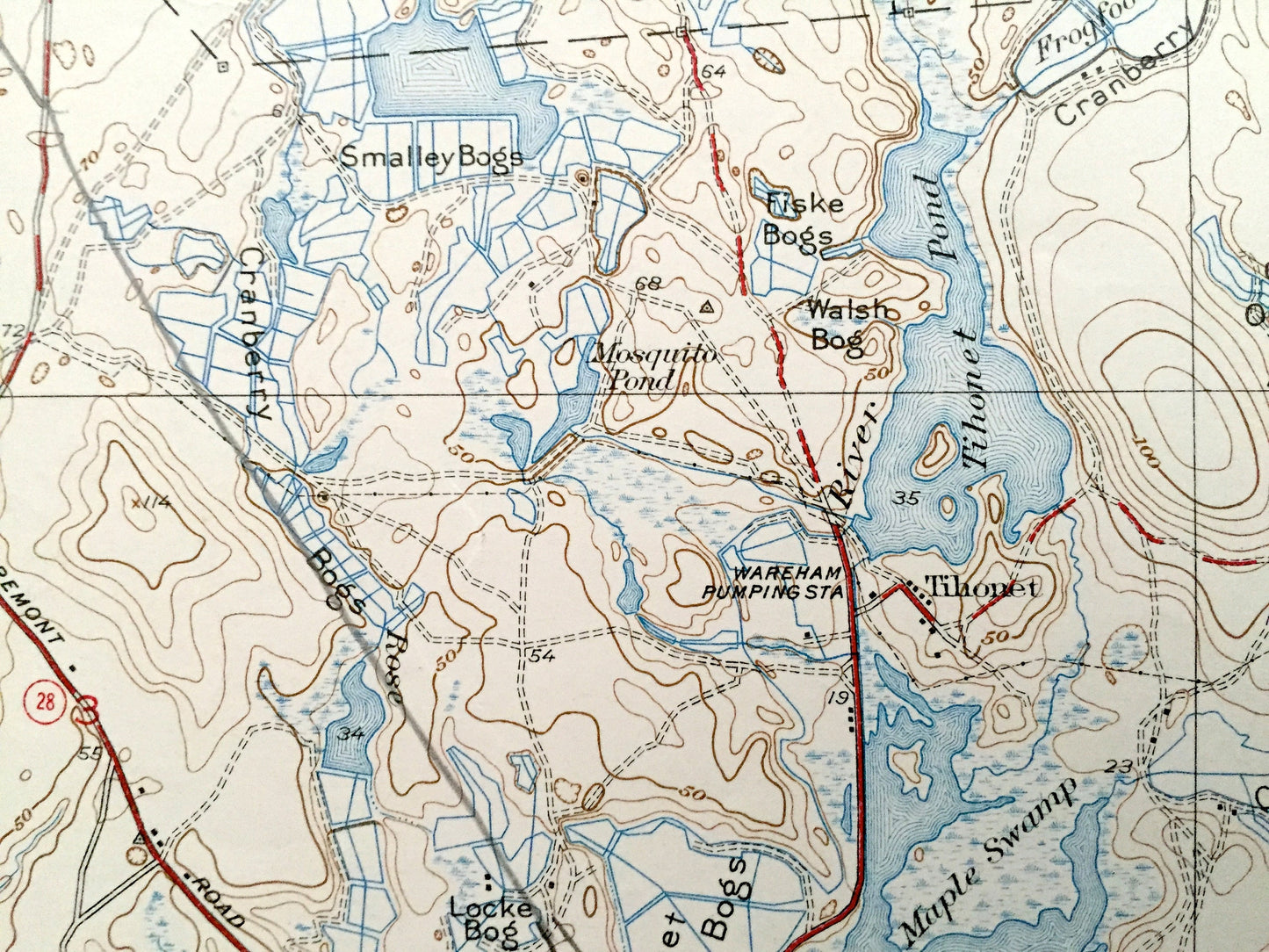 Antique Wareham, Massachusetts 1939 US Geological Survey Topographic Map – Carver, Plymouth, Oakdale, Bourne, Myles Standish, County, MA