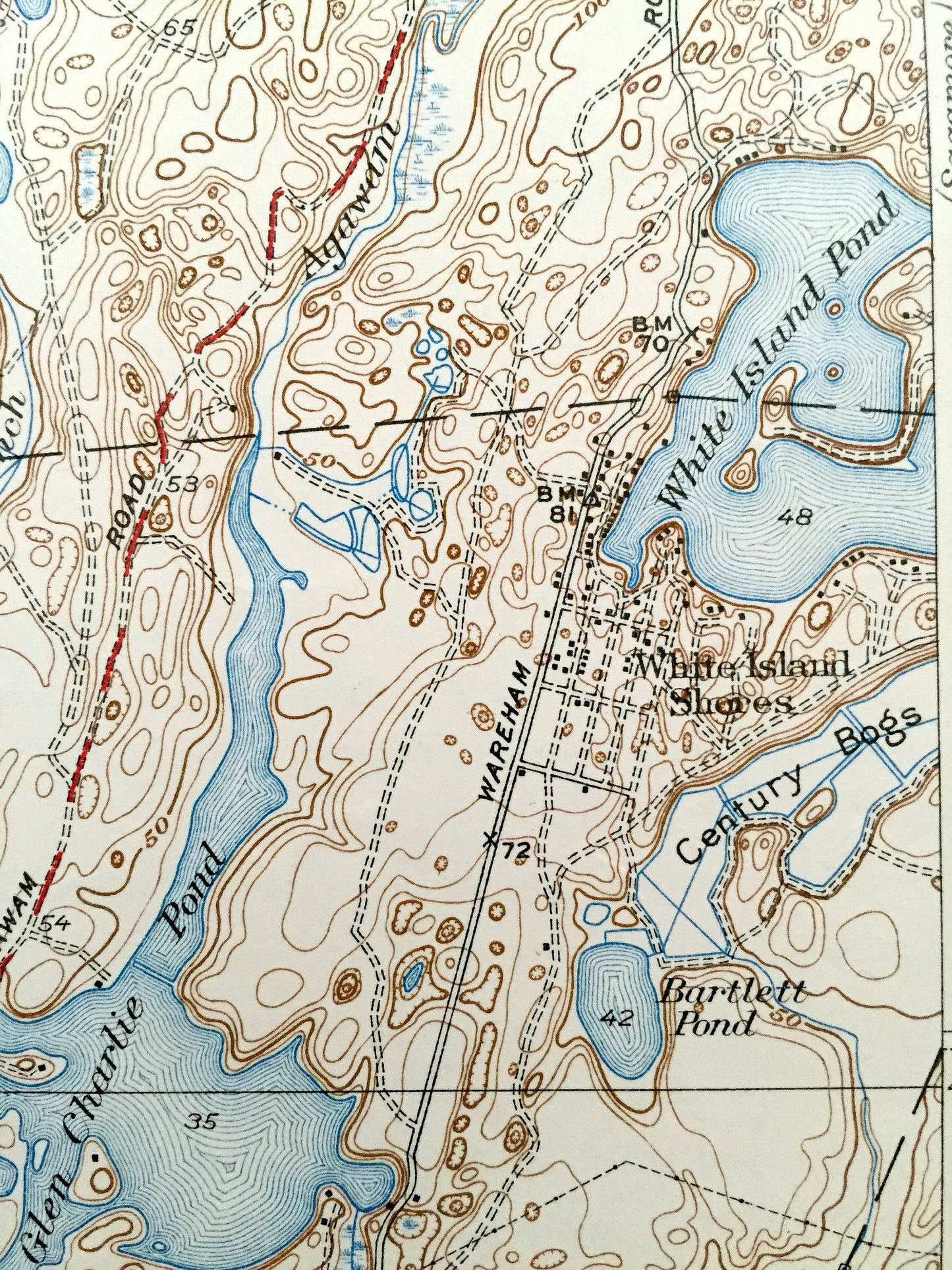 Antique Wareham, Massachusetts 1939 US Geological Survey Topographic Map – Carver, Plymouth, Oakdale, Bourne, Myles Standish, County, MA