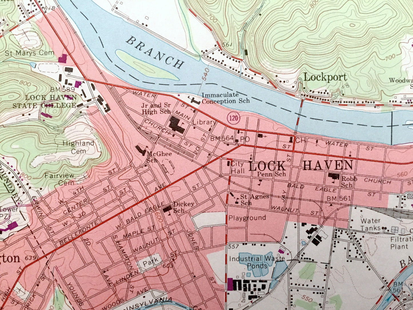 Antique Lock Haven, Pennsylvania 1965 US Geological Survey Topographic Map – Clinton County, Flemington, Woodward, Gallagher, Dunnstable, PA