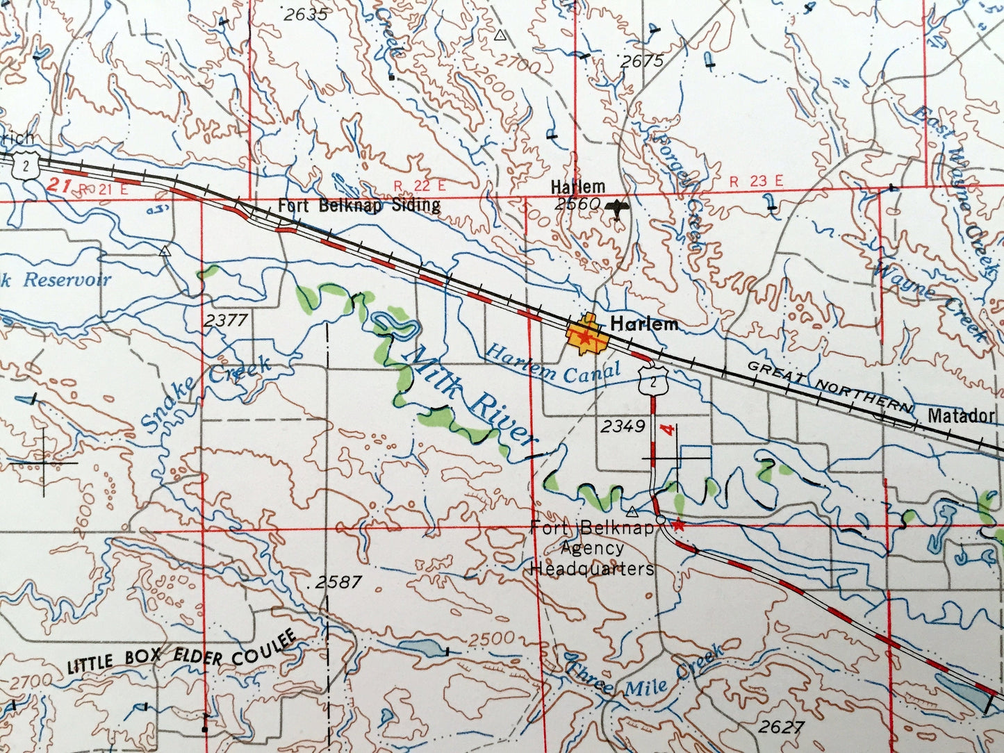 Antique Havre, Montana 1958 US Geological Survey Topographic Map – Chinook, Harlem, Fresno, Lohman, Wagner, Bearpaw Mountains, Fort Belknap