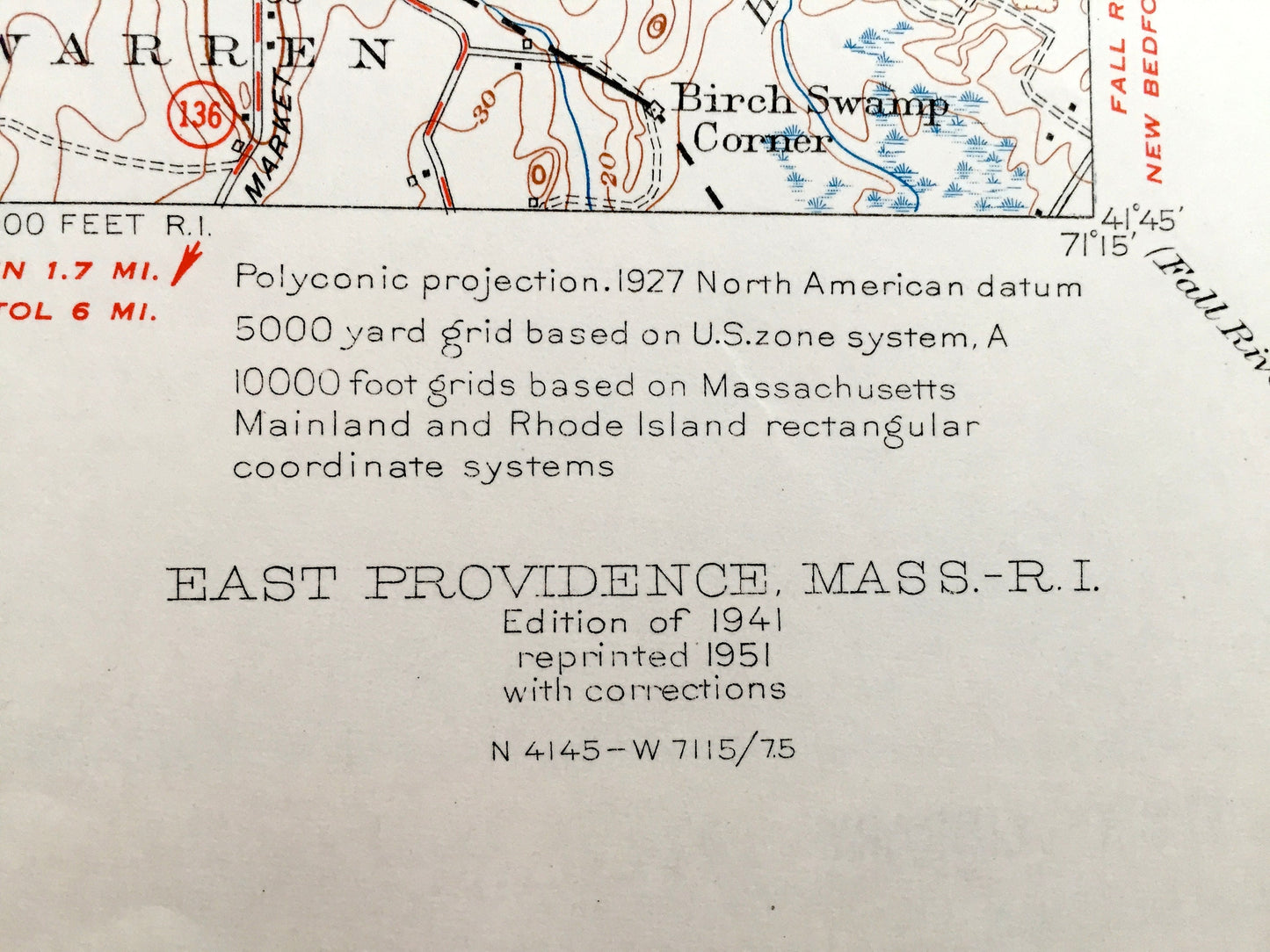 Antique Providence, Rhode Island 1941 US Geological Survey Topographic Map – Pawtucket, Barrington, Seekonk, Rehoboth, Massachusetts, RI MA