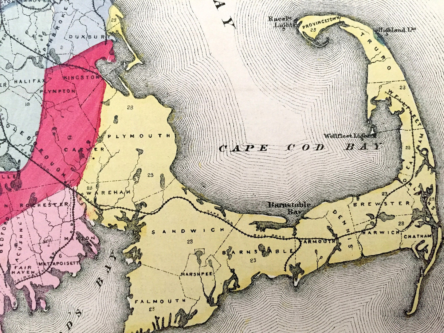 Antique 1871 Massachusetts Topographical Map from Stedman Brown & Lyon Atlas – Walling and Gray, Boston, Cape Cod, Berkshires, Middlesex, MA