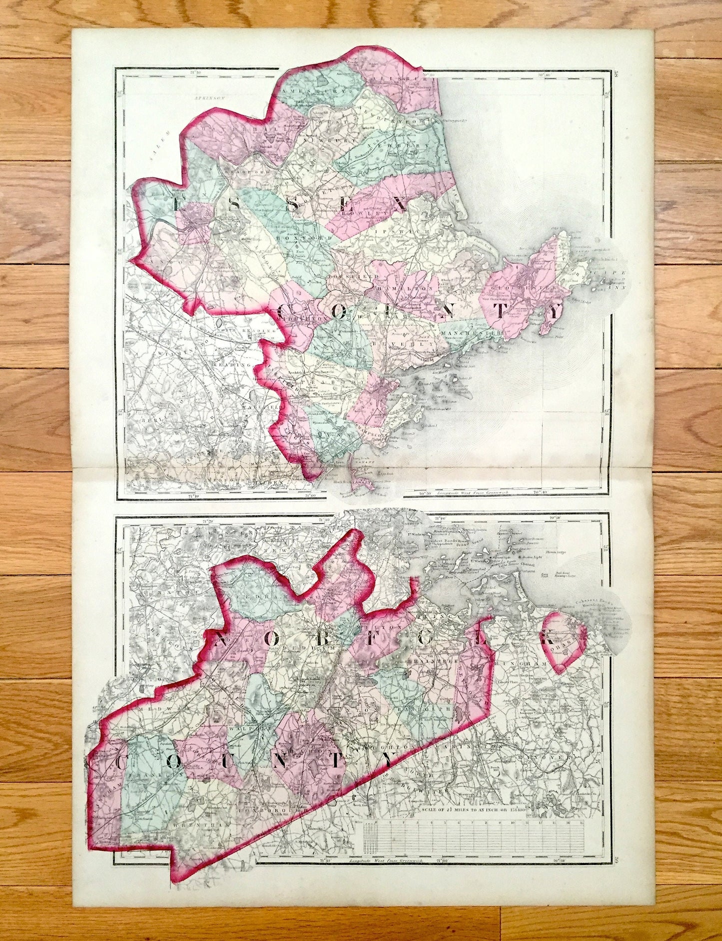 Antique 1871 Essex & Norfolk County, Massachusetts Topographical Map from Stedman Brown Lyon Atlas – Boston, Salem, Newburyport, Ipswich, MA