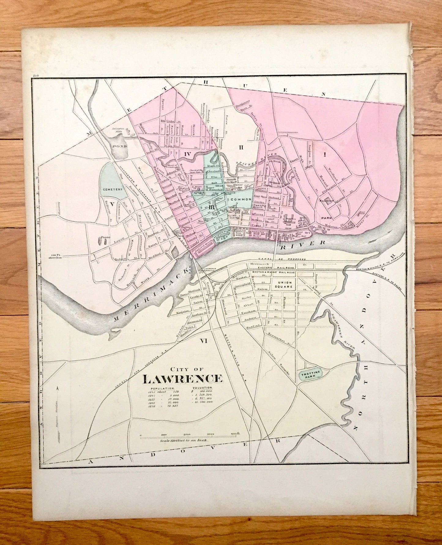 Antique 1871 Lowell & Lawrence, Massachusetts Double-Sided Topographical Map from Stedman and Lyon Atlas – Belvidere, Merrimack, Middlesex