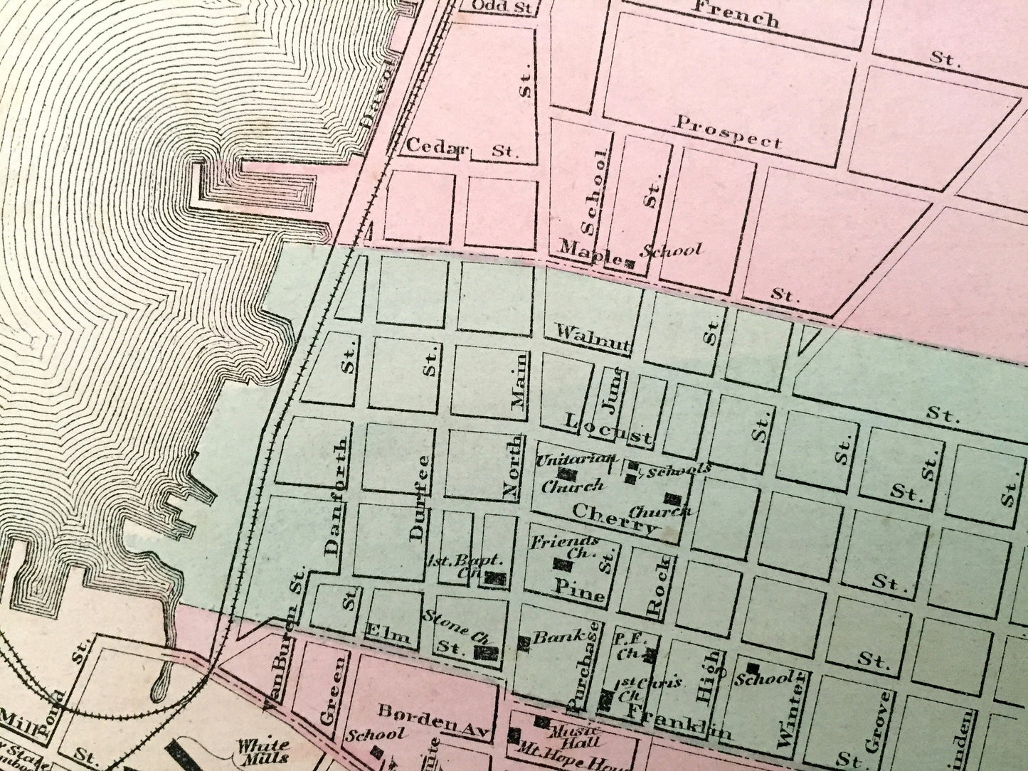 Antique 1871 Fall River & Taunton, Massachusetts Double-Sided Topographical Map from Stedman and Lyon Atlas – Bristol County, Mount Hope Bay