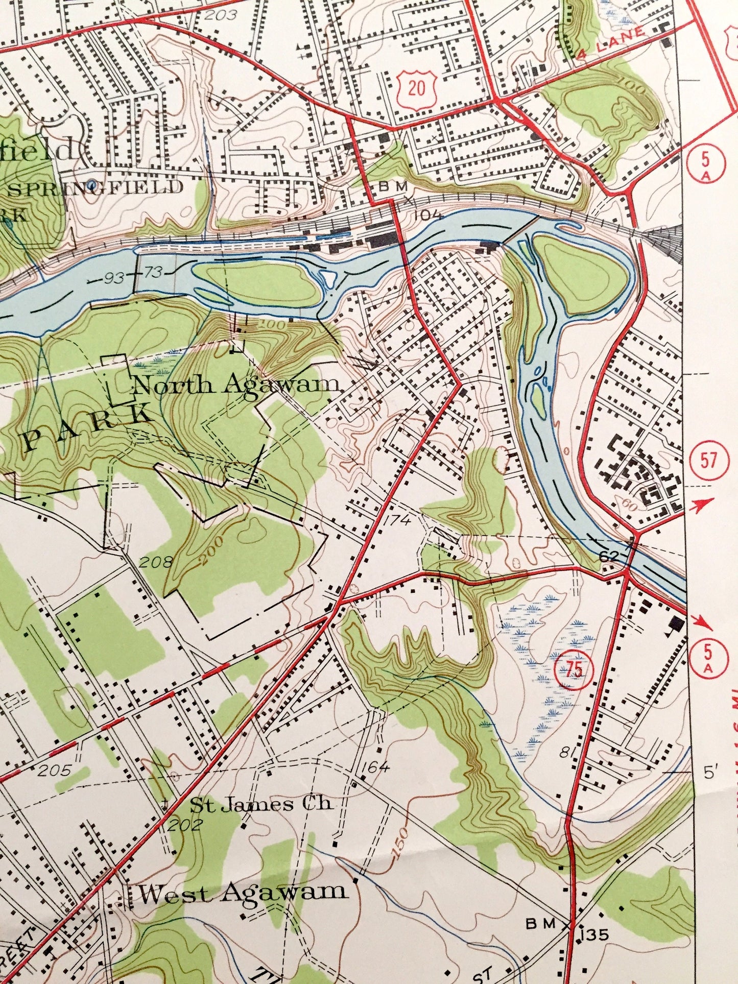 Antique West Springfield, Massachusetts 1944 US Geological Survey Topographic Map – Hampden County, Southwick, Westfield, Agawam, Suffield