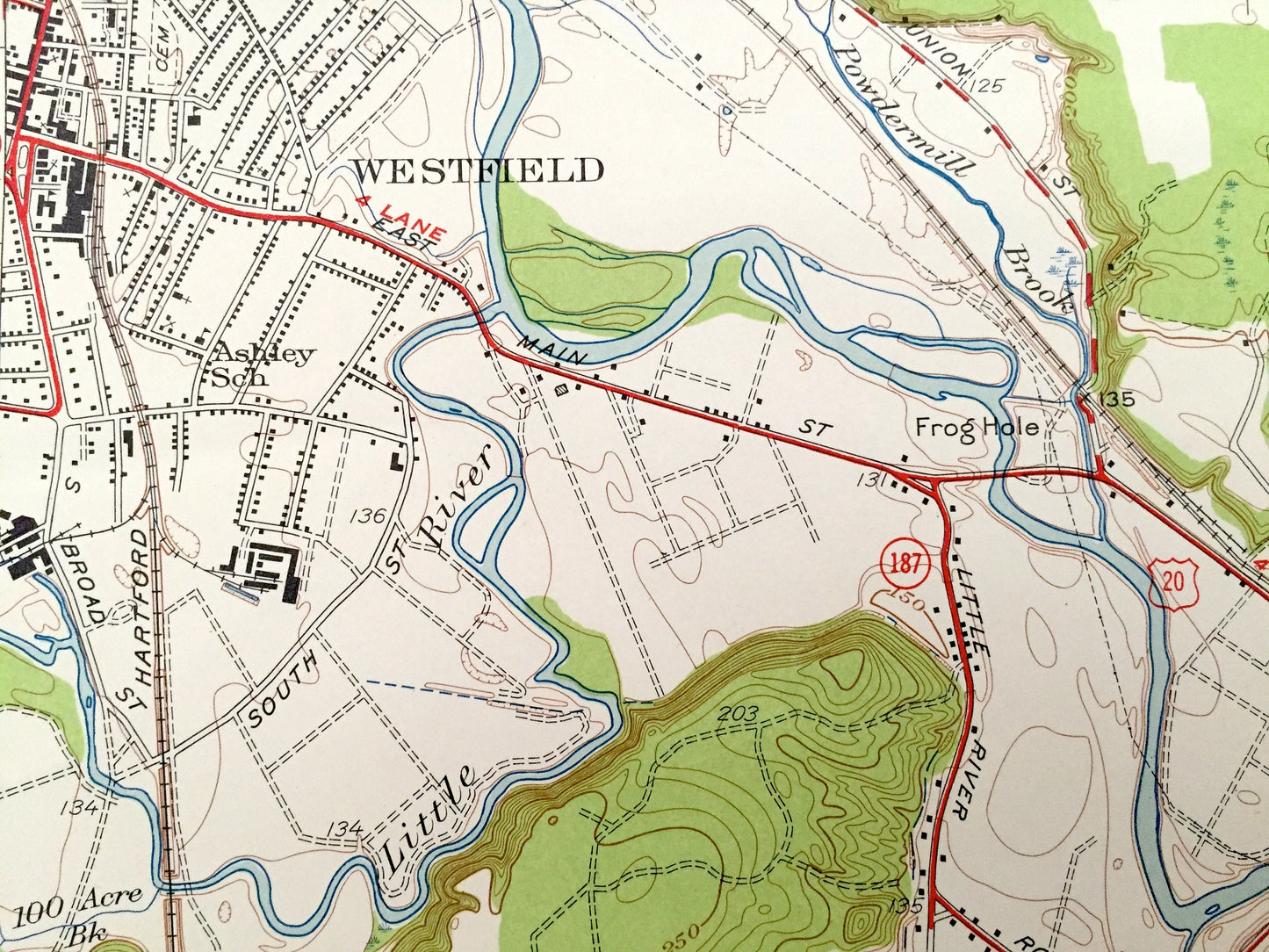 Antique West Springfield, Massachusetts 1944 US Geological Survey Topographic Map – Hampden County, Southwick, Westfield, Agawam, Suffield