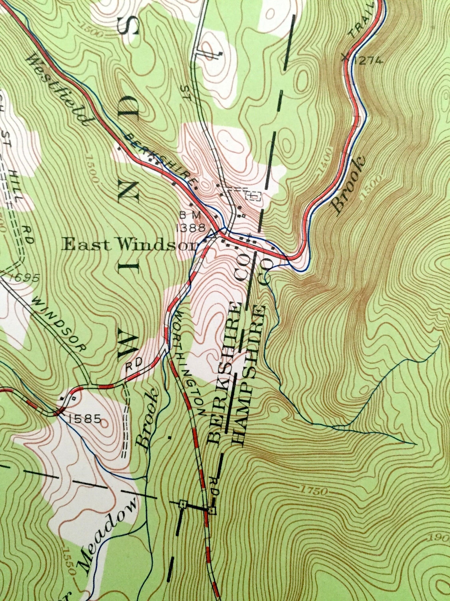 Antique Worthington, Massachusetts 1956 US Geological Survey Topographic Map – Hampshire County, Plainfield, Cummington, Chesterfield, Peru