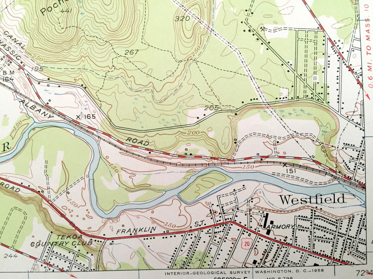 Antique Woronoco, Massachusetts 1951 US Geological Survey Topographic Map – Hampden County, Montgomery, Russell, Westfield, Huntington