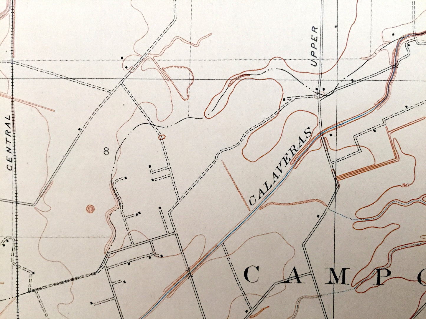 Antique Waterloo, California 1908 US Geological Survey Topographic Map – San Joaquin County, Calaveras River, Stockton, Morada, Lockeford