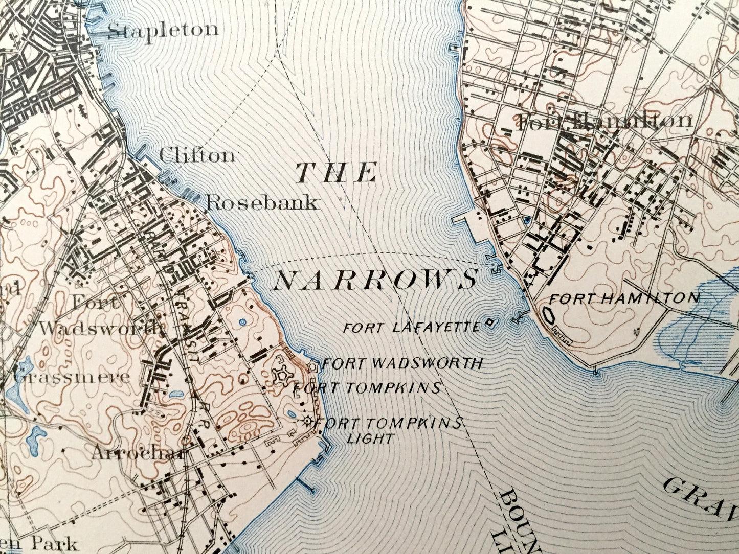 Antique Staten Island, New York City 1898 US Geological Survey Topographic Map – Manhattan, Brooklyn, Newark, Bayonne, Elizabeth, New Jersey