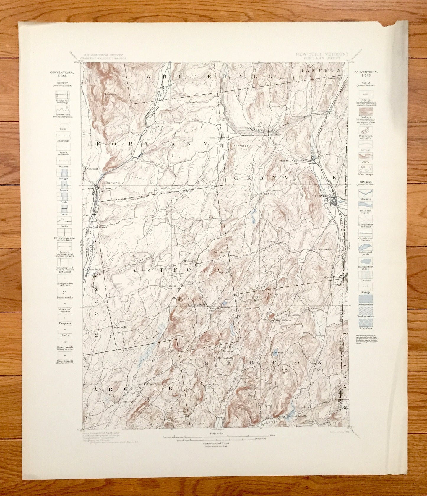 Antique Fort Ann, New York 1898 US Geological Survey Topographic Map – Washington County, Battle Hill, Granville Mettawee Hartford Hebron NY