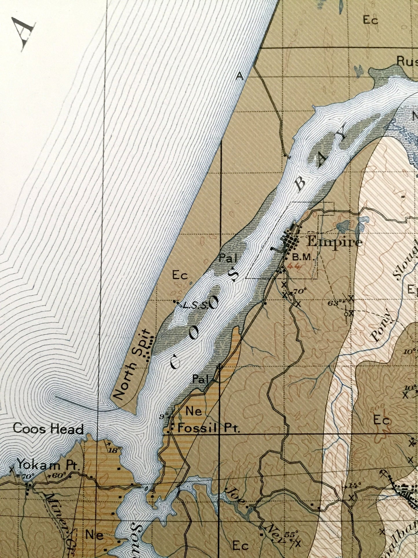 Antique Coos Bay, Oregon 1900 US Economic Geological Survey Map – Coquille, Cape Arago, North Bend, Empire, Bandon, Riverton, Parkersburg