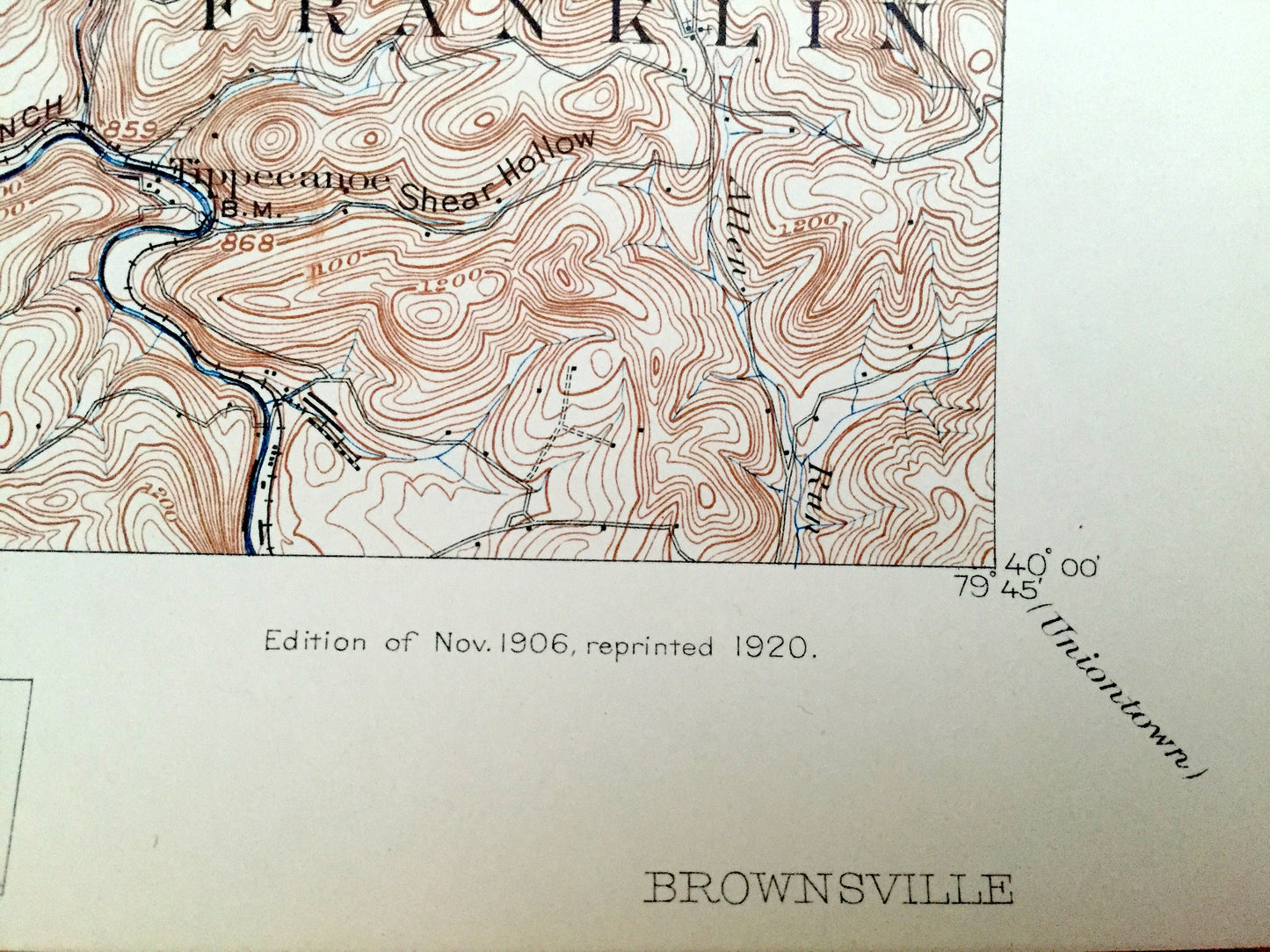 Antique Brownsville, Pennsylvania 1906 US Geological Survey Map – California, Charleroi, Monongahela, West Newton, Webster, Coal Center, PA