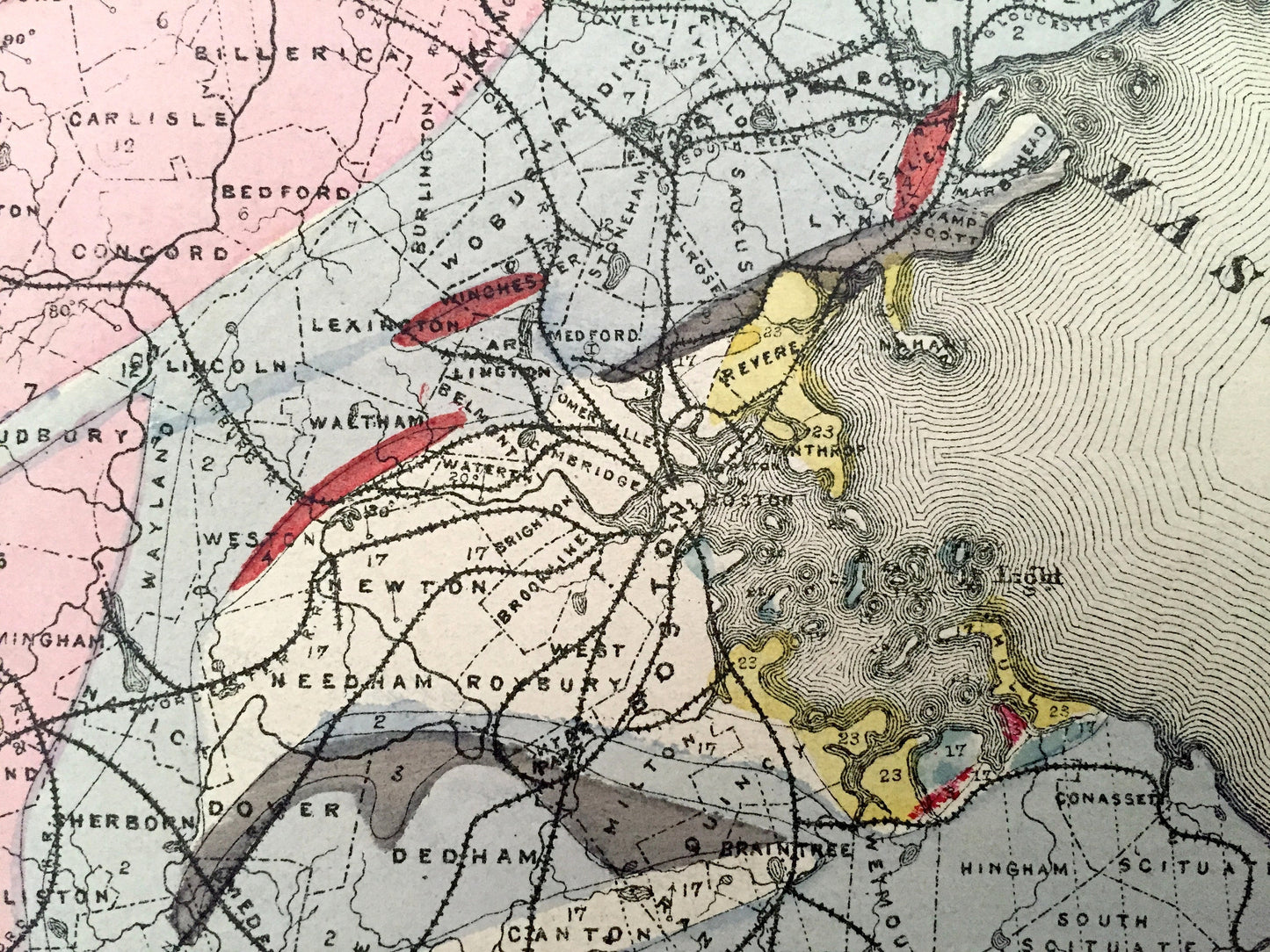 Antique 1871 Massachusetts Topographical Map from Stedman Brown & Lyon Atlas – Walling and Gray, Boston, Cape Cod, Berkshires, Middlesex, MA