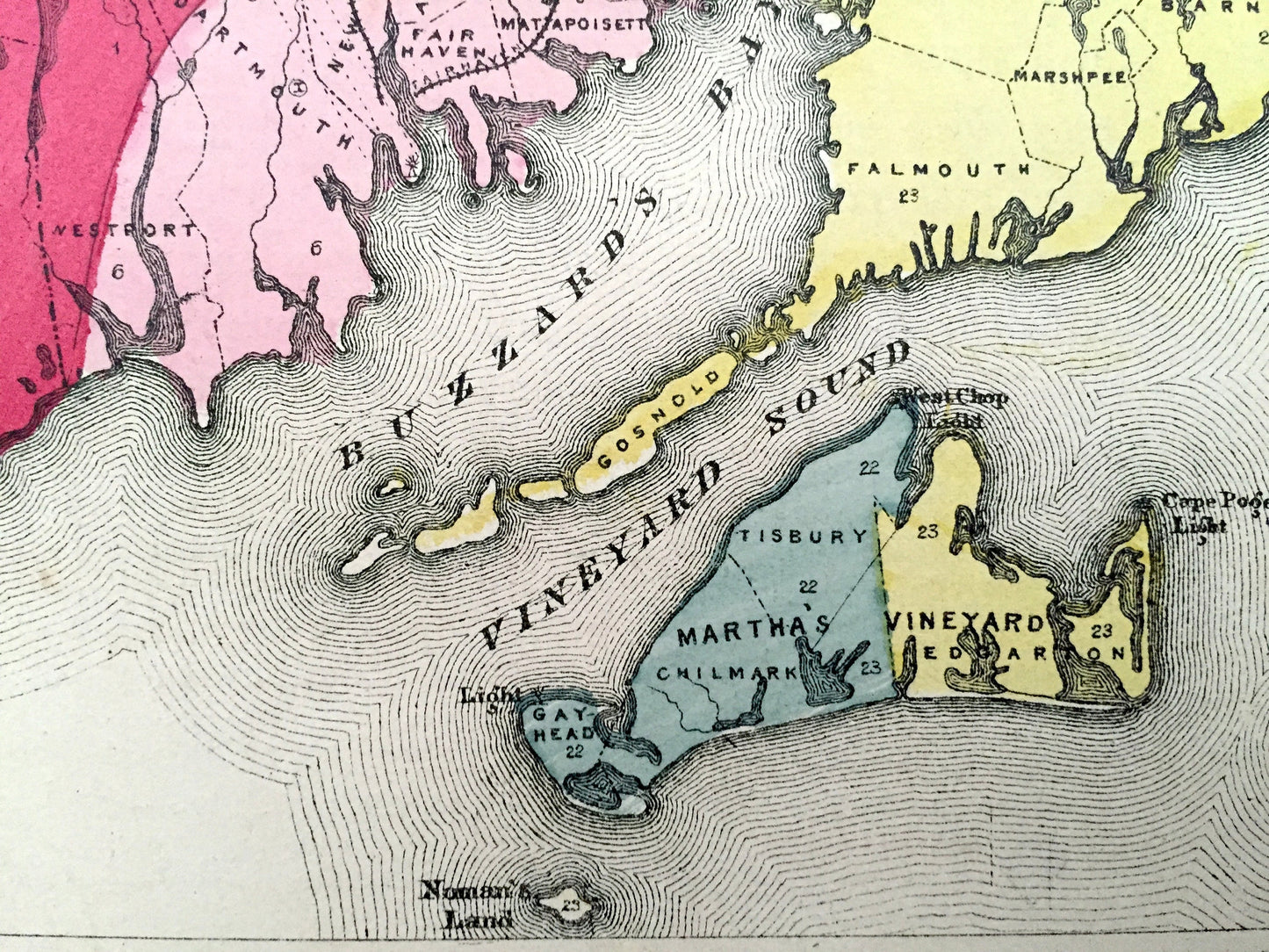Antique 1871 Massachusetts Topographical Map from Stedman Brown & Lyon Atlas – Walling and Gray, Boston, Cape Cod, Berkshires, Middlesex, MA