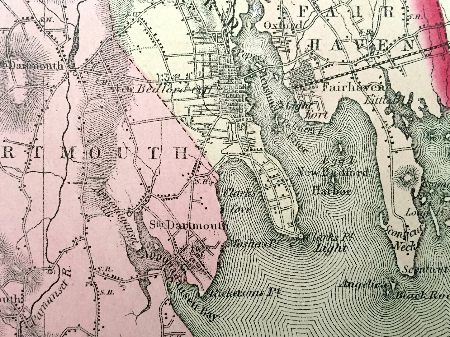 Antique 1871 Bristol County, Massachusetts Topographical Map from Stedman Brown & Lyon Atlas – Fall River, New Bedford Westport Dartmouth MA