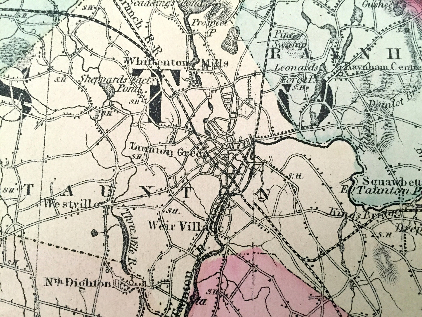 Antique 1871 Bristol County, Massachusetts Topographical Map from Stedman Brown & Lyon Atlas – Fall River, New Bedford Westport Dartmouth MA