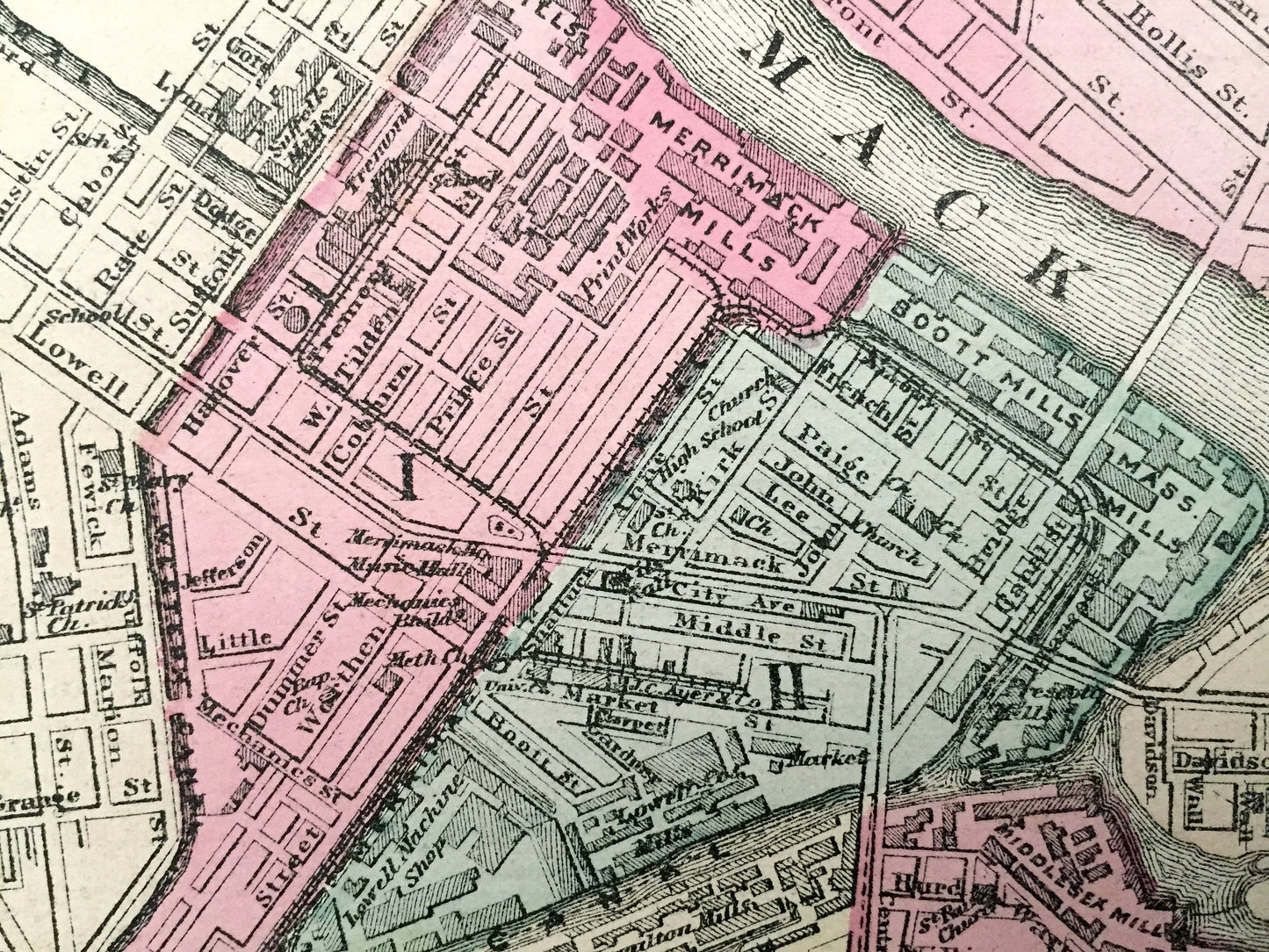 Antique 1871 Lowell & Lawrence, Massachusetts Double-Sided Topographical Map from Stedman and Lyon Atlas – Belvidere, Merrimack, Middlesex