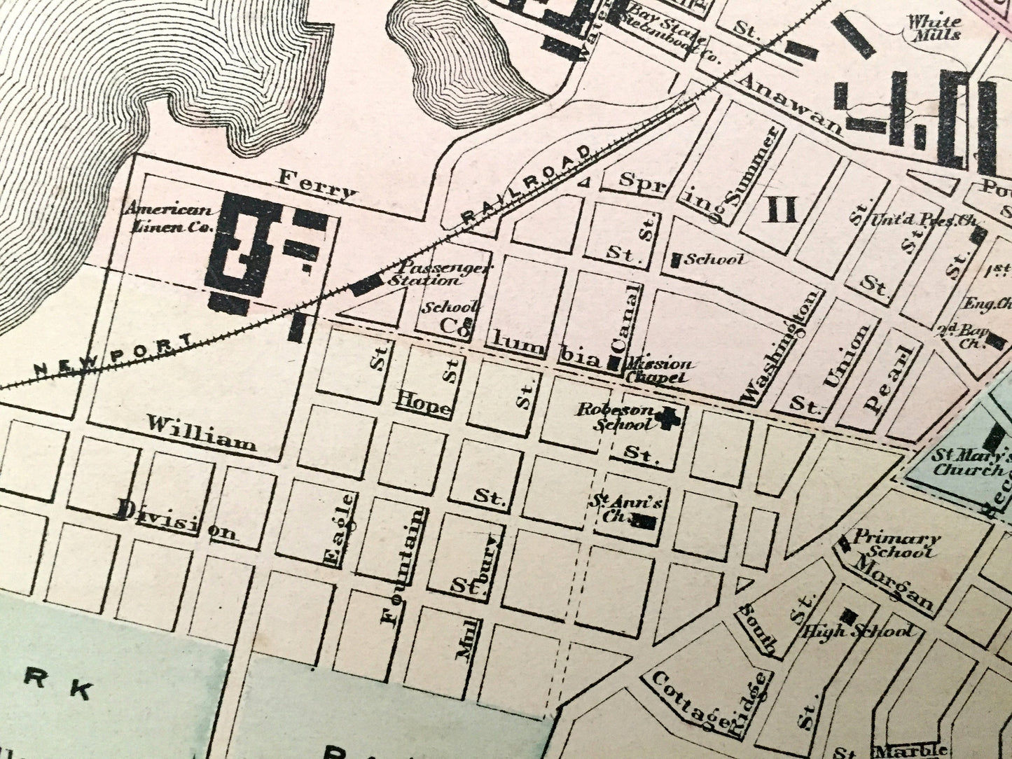Antique 1871 Fall River & Taunton, Massachusetts Double-Sided Topographical Map from Stedman and Lyon Atlas – Bristol County, Mount Hope Bay