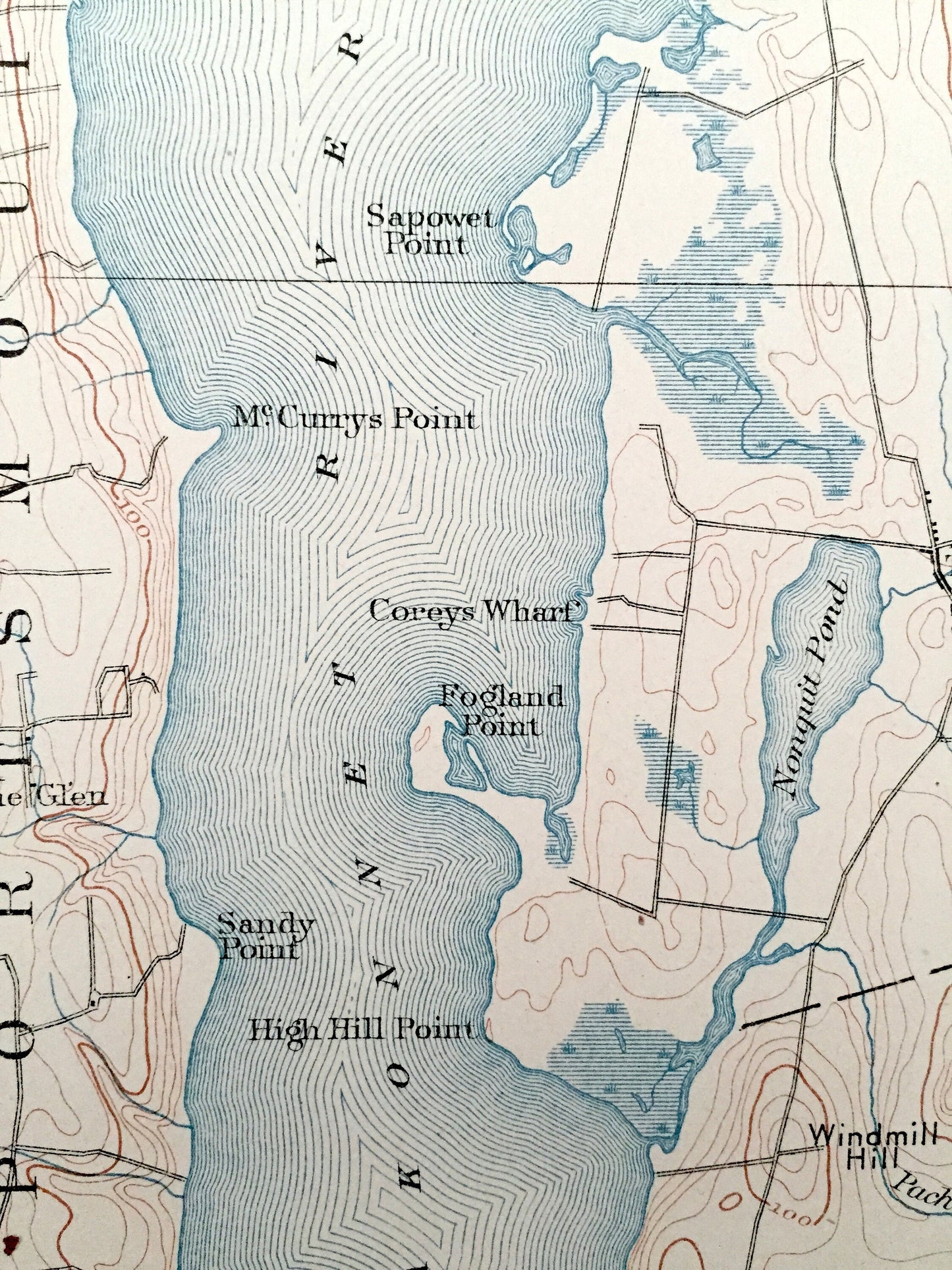 Antique 1885 Fall River, Massachusetts US Geological Survey Topographic Map – Sakonnet River, Swansea, Westport & Tiverton, Rhode Island, MA