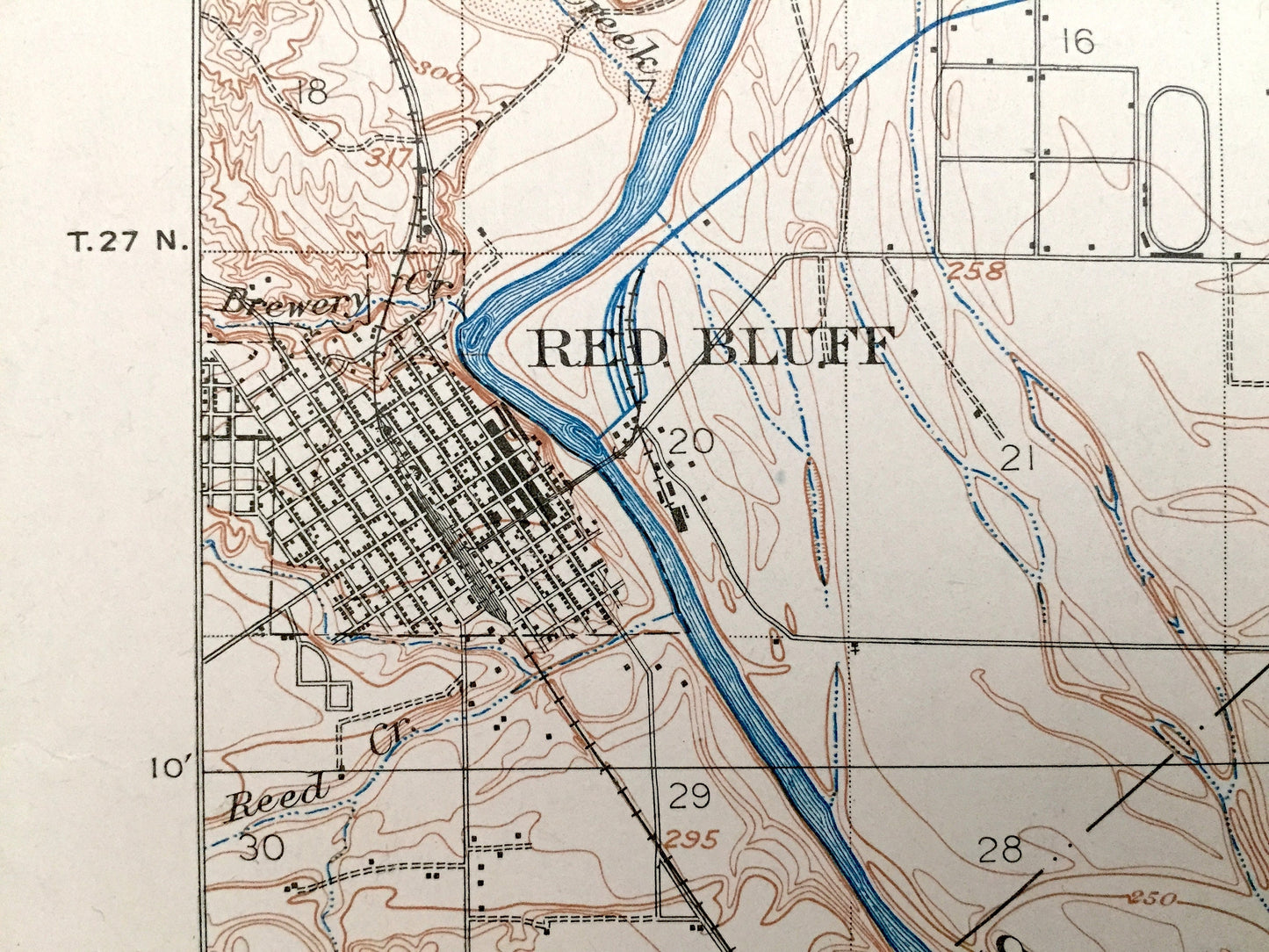 Antique Tehama, California 1905 US Geological Survey Topographic Map – Red Bluff, Sacramento River, Big Bend, Proberta, Las Flores, Tyler CA