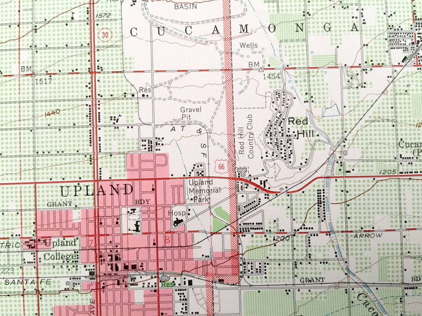Antique Ontario, California 1954 US Geological Survey Topographic Map – Pomona, Cucamonga, Upland, Chino, Champagne, Glen Avon Heights, CA
