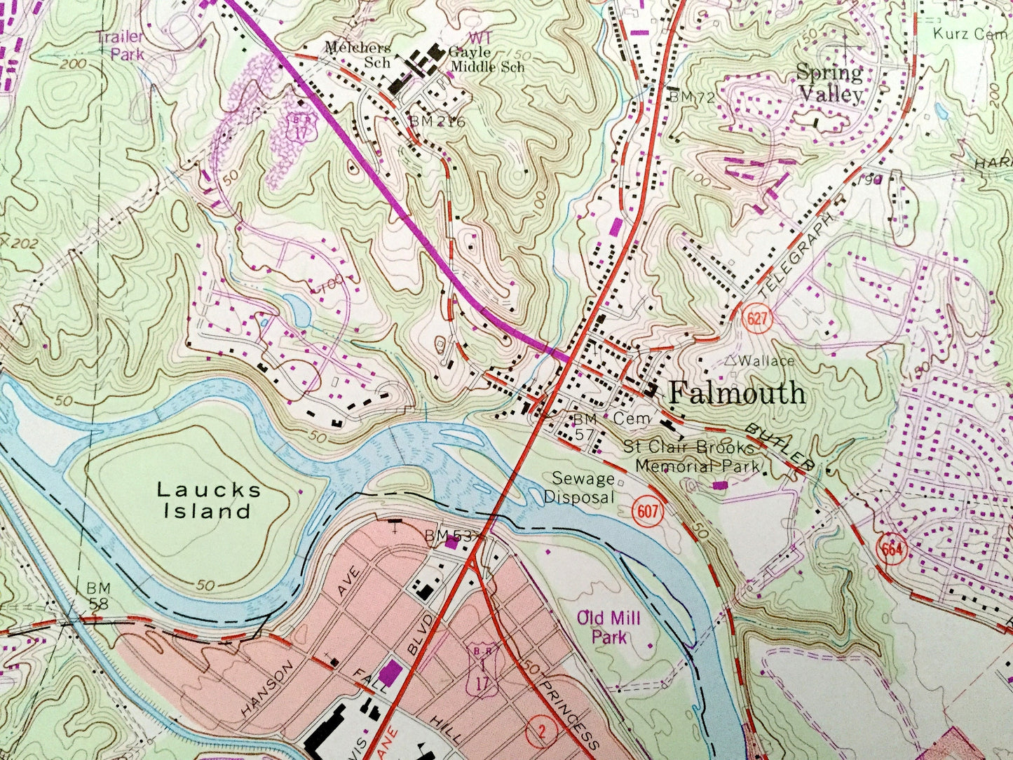 Antique Fredericksburg, Virginia 1966 US Geological Survey Topographic Map – Stafford, Spotsylvania, Rappahannock, Falmouth, White Oak, VA