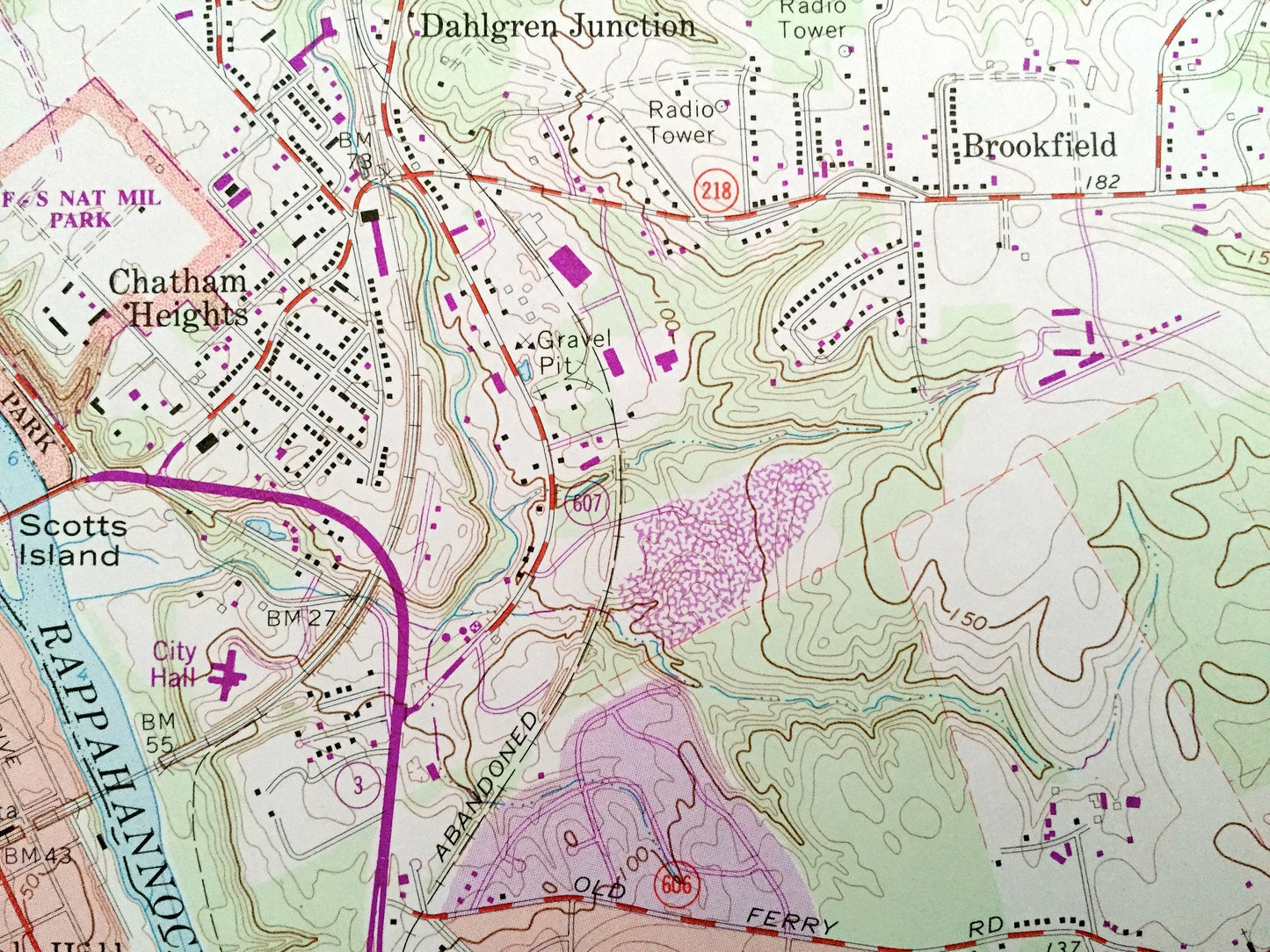 Antique Fredericksburg, Virginia 1966 US Geological Survey Topographic Map – Stafford, Spotsylvania, Rappahannock, Falmouth, White Oak, VA