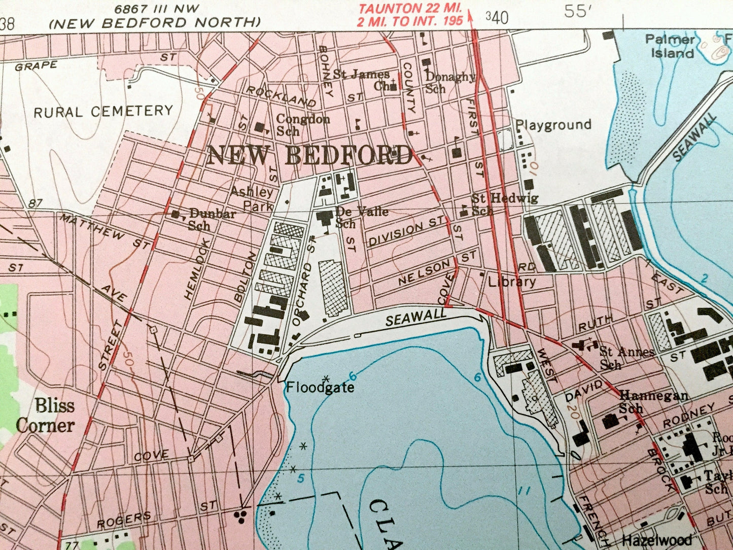Antique New Bedford, Massachusetts 1977 US Geological Survey Topographic Map – Buzzards Bay, Dartmouth, Fairhaven, Slocum Neck, Smiths Neck