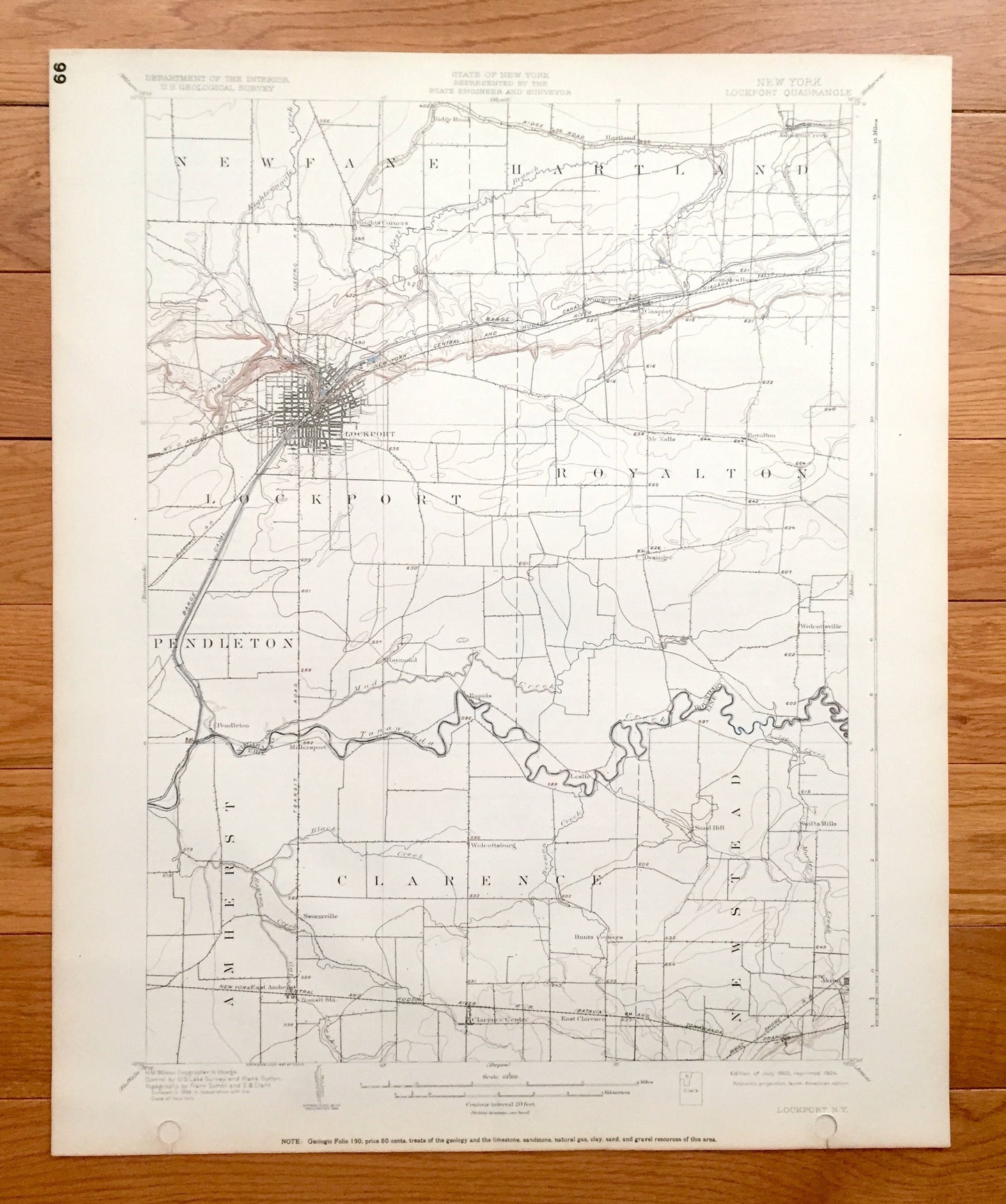 Antique Lockport, New York 1902 US Geological Survey Topographic Map – Newfane, Hartland, Royalton, Pendleton, Amherst, Clarence Newstead NY