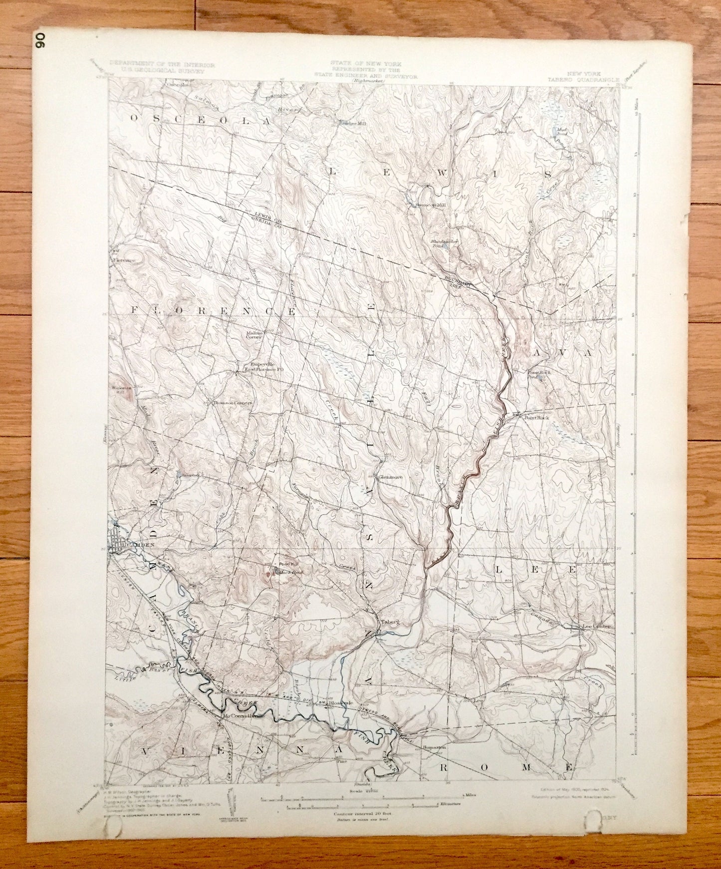 Antique Taberg, New York 1905 US Geological Survey Topographic Map - Annsville, Vienna, Rome, Lee, Ava, Lewis, Florence, Camden, Osceola