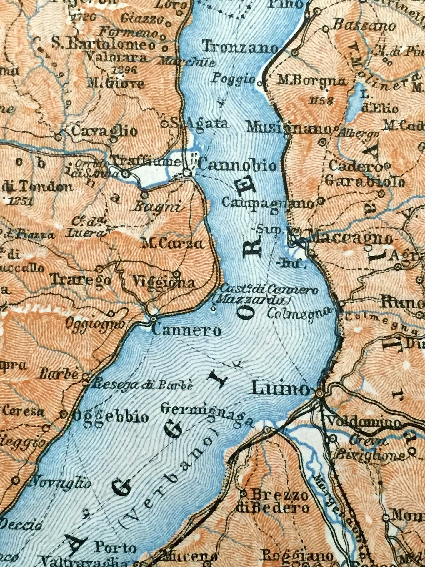 Antique 1904 Lago Maggiore, Italy Map from Baedekers Guide – Lombardy, Piedmont, Varese, Locarno, Pallanza, Stresa, Luino, Arona, Angera