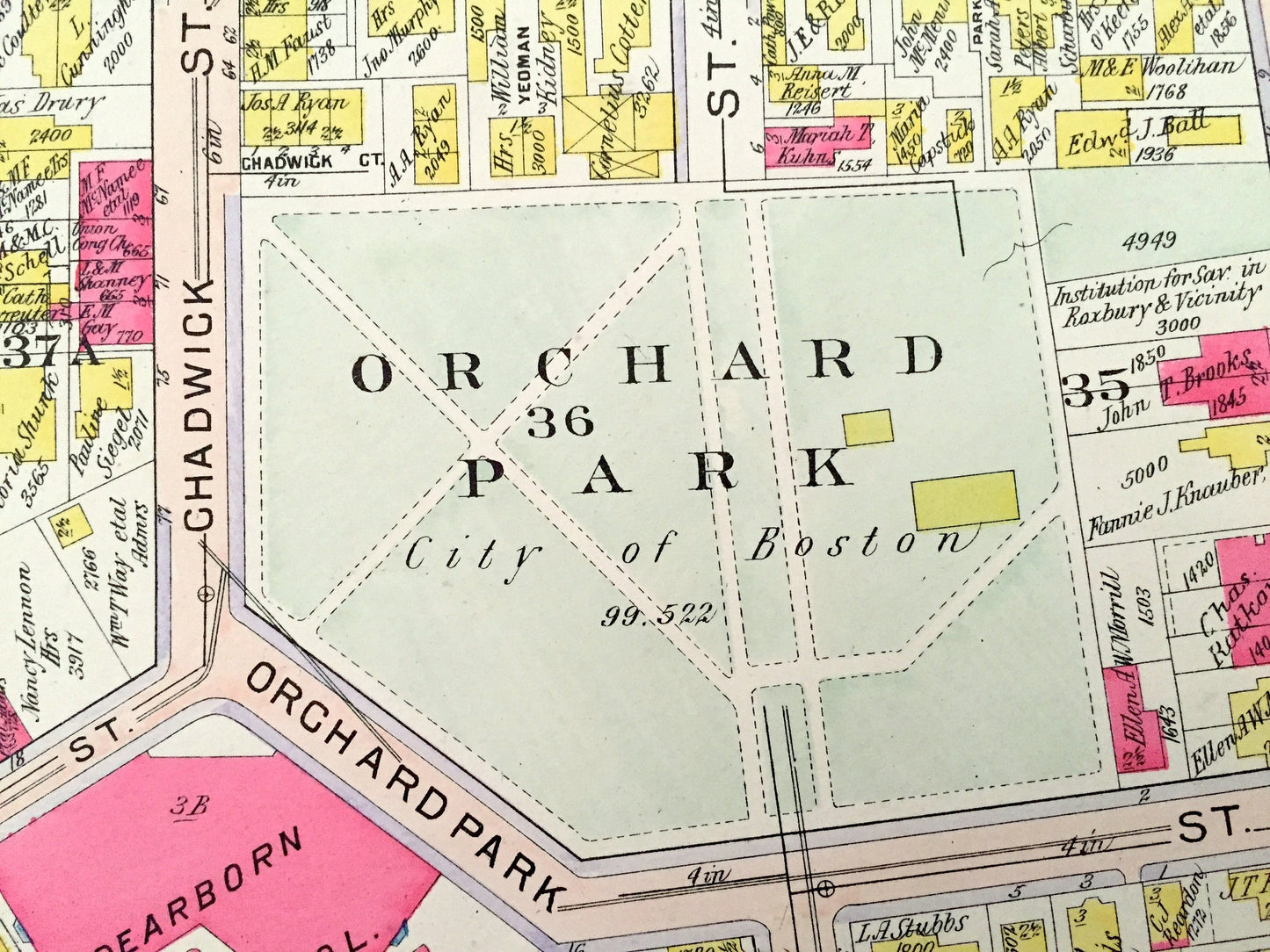 Antique 1906 Roxbury, Massachusetts Map from GW Bromley Atlas – Boston, Suffolk County, Orchard Park, Mt Pleasant, South of Washington