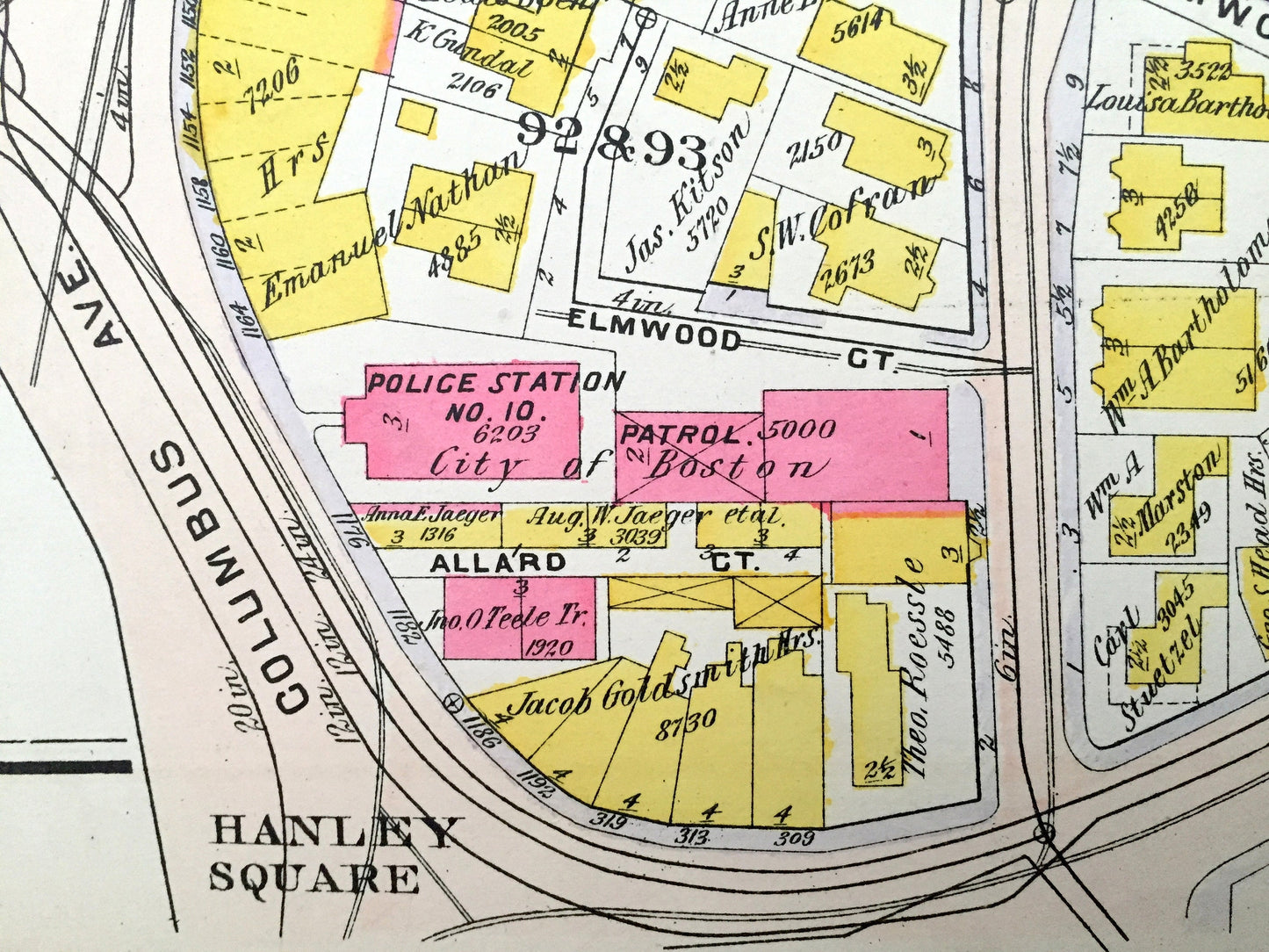 Antique 1906 Roxbury & Brookline, Massachusetts Map from GW Bromley Atlas – Boston, Suffolk County, Fort Hill, John Eliot Square, Mission