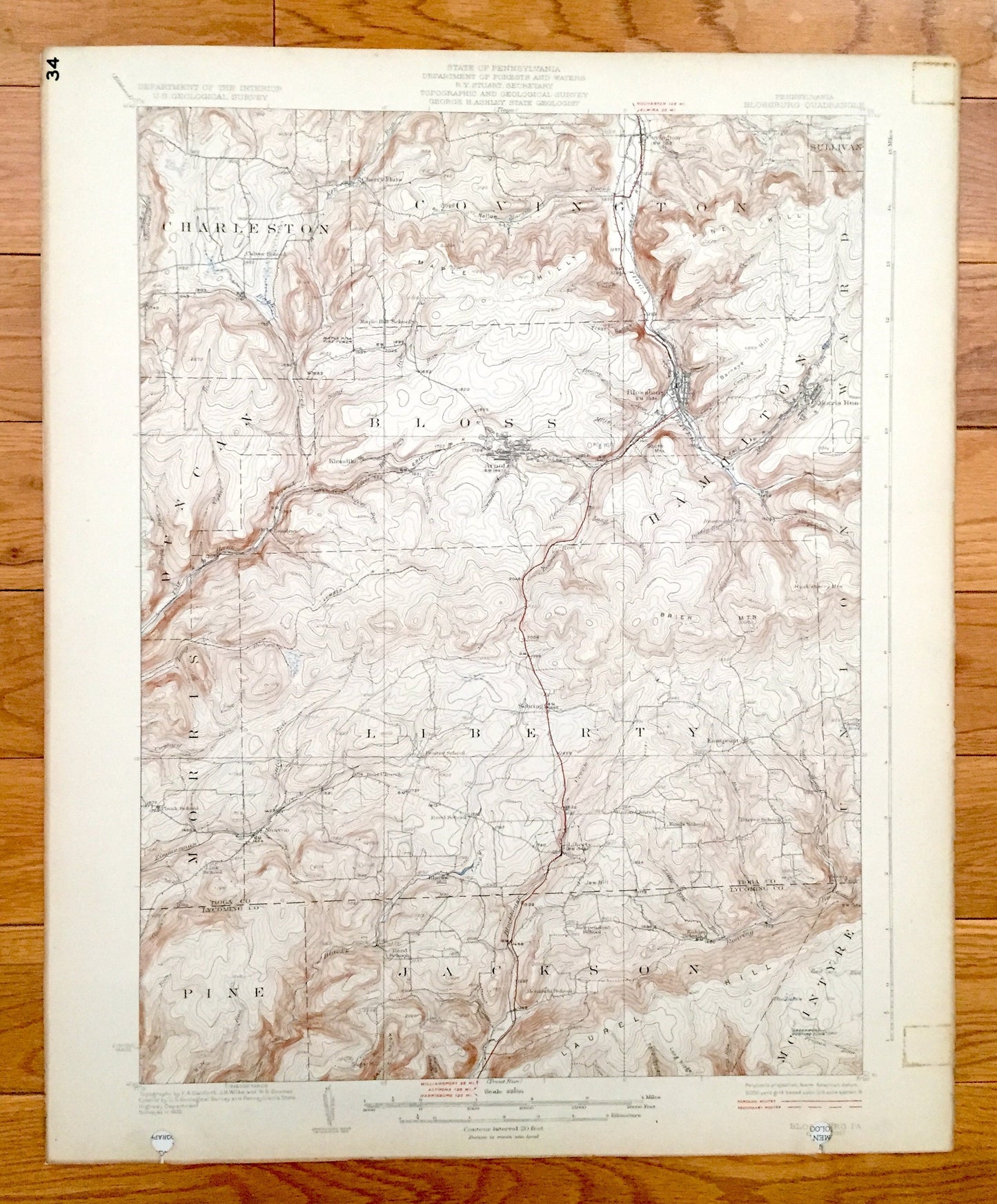 Antique Blossburg, Pennsylvania 1927 US Geological Survey Topographic Map – Tioga, Lycoming County, Charleston, Covington, Duncan, Morris PA