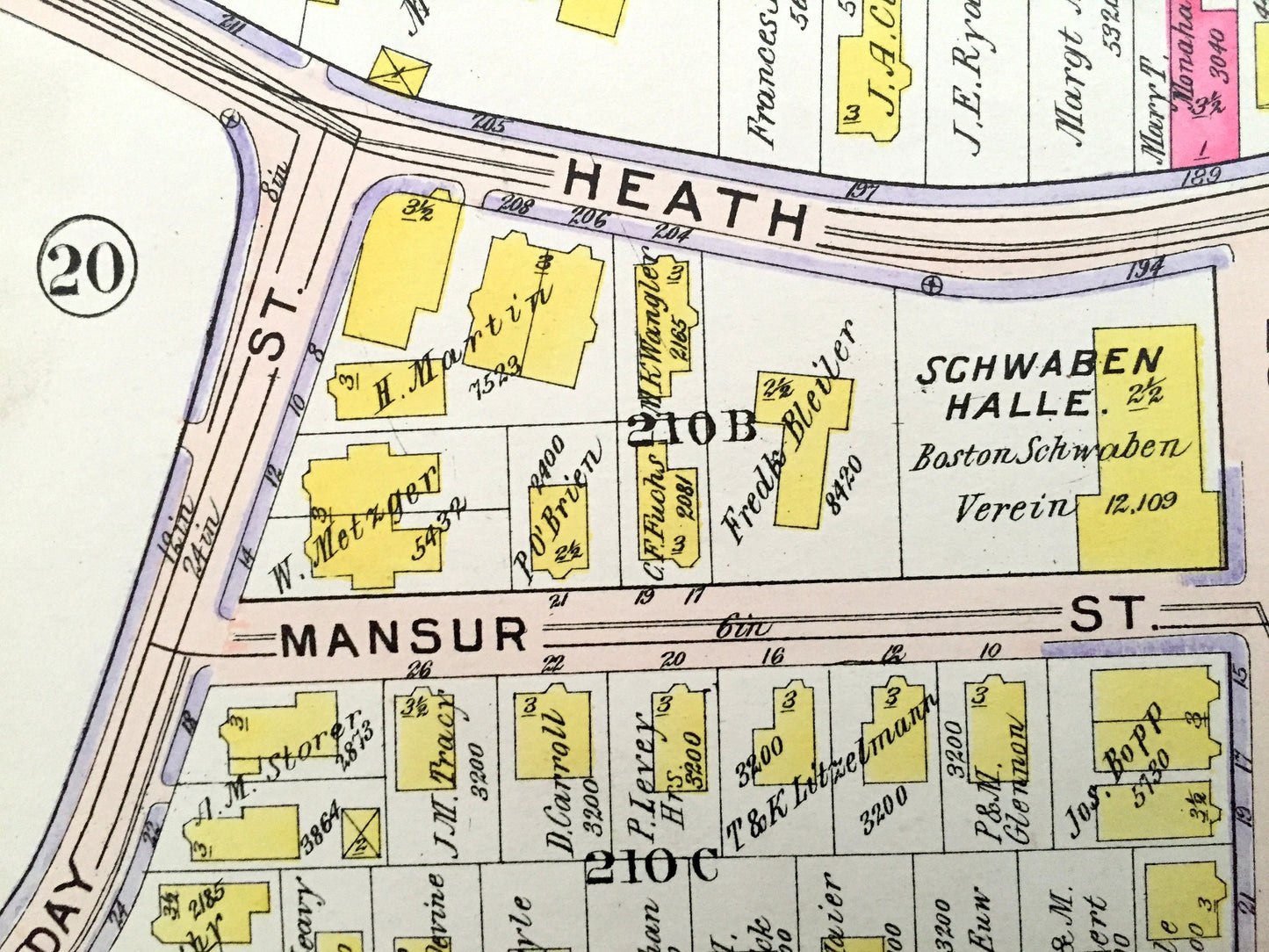 Antique 1906 Brookline, Massachusetts Map from GW Bromley Atlas – Boston, Suffolk County, Roxbury, Mission Hill, Lower, Heath Square, Fort