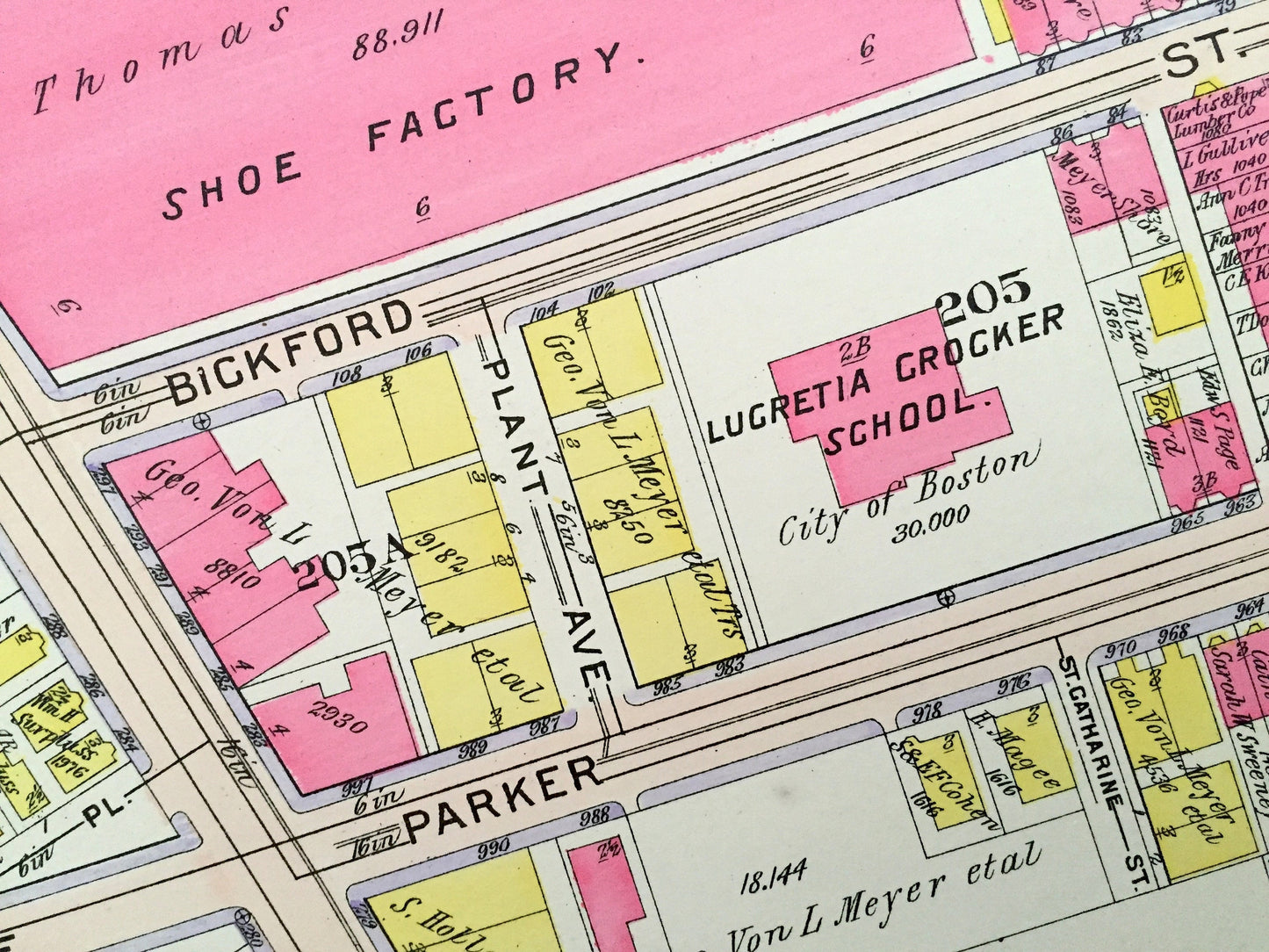 Antique 1906 Brookline, Massachusetts Map from GW Bromley Atlas – Boston, Suffolk County, Roxbury, Mission Hill, Lower, Jackson Square, Fort