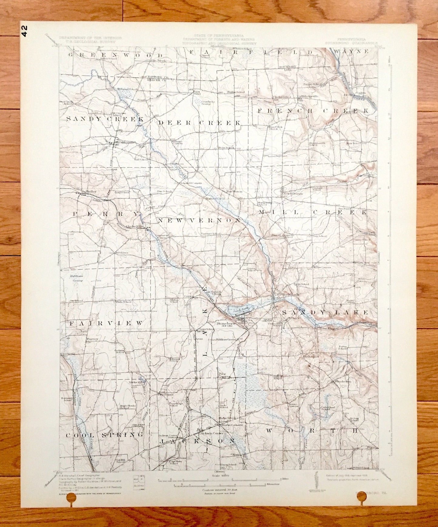 Antique Stoneboro, Pennsylvania 1913 US Geological Survey Topographic Map - Cool Spring, Jackson, Worth, Fairview, Perry, New Vernon, Wayne