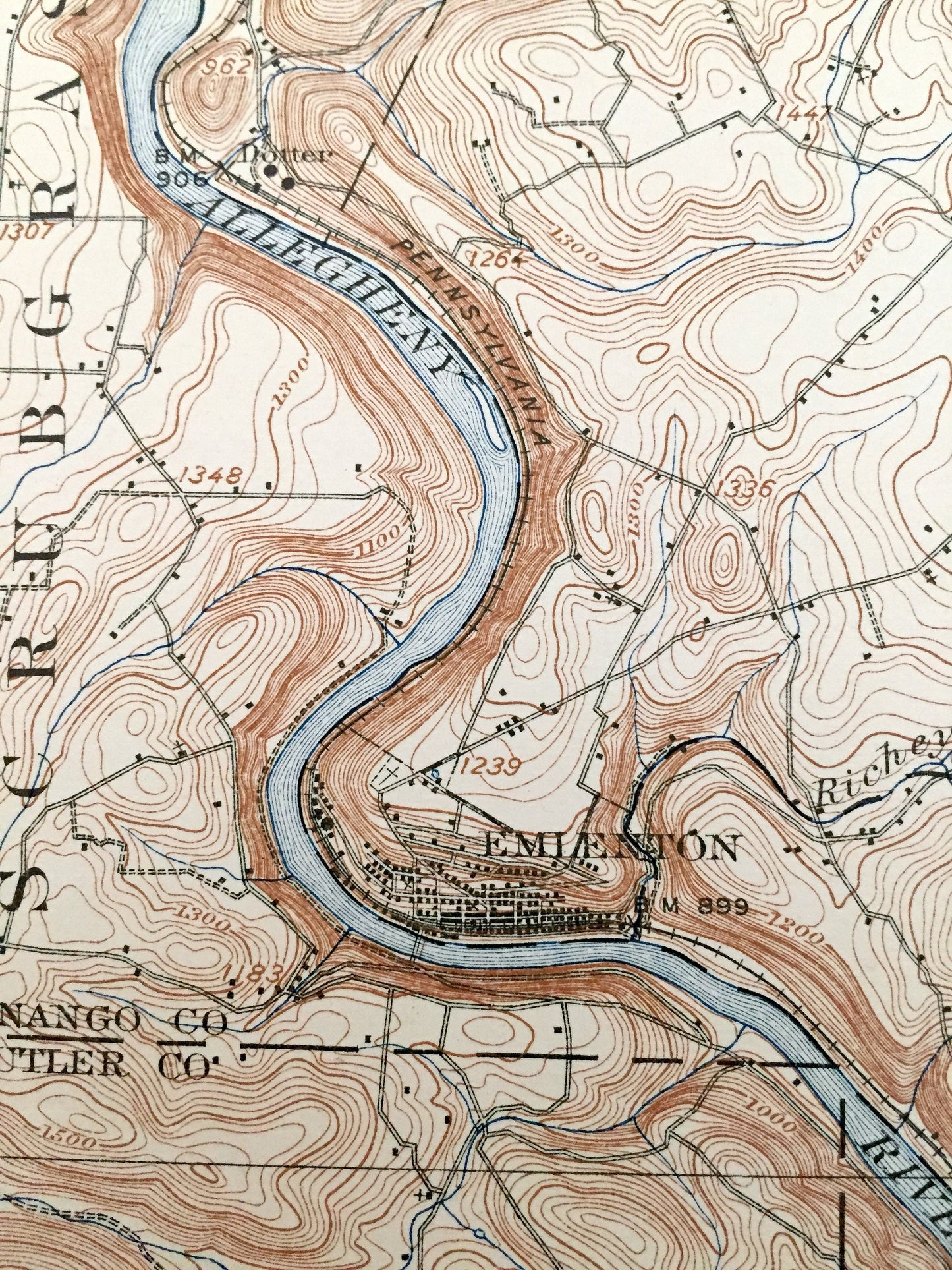 Antique Foxburg, Pennsylvania 1908 US Geological Survey Topographic Map - Scrubgrass, Rockland, Richland, Salem, Beaver, Piney, Allegheny