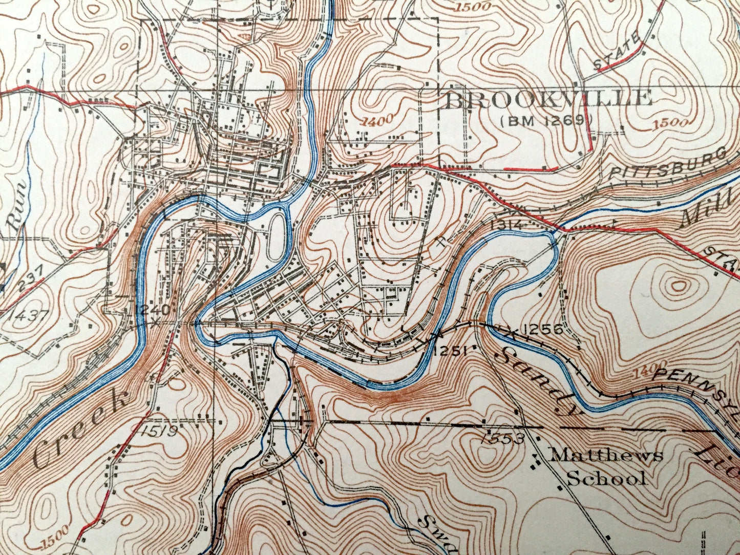 Antique Brookville, Pennsylvania 1926 US Geological Survey Topographic Map - Pine Creek, Warsaw, Eldred, Millcreek, Union, Limestone, Oliver
