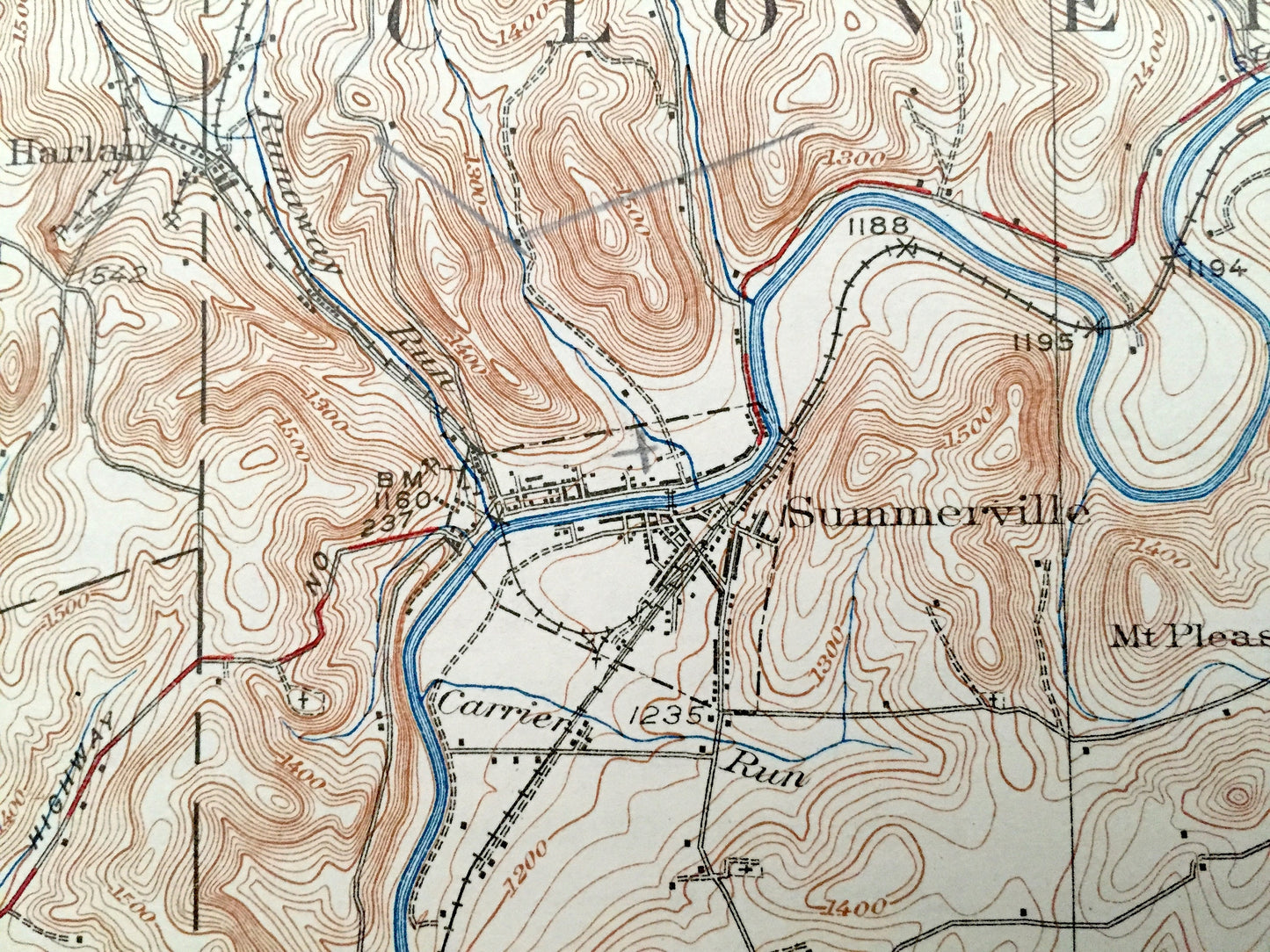 Antique Brookville, Pennsylvania 1926 US Geological Survey Topographic Map - Pine Creek, Warsaw, Eldred, Millcreek, Union, Limestone, Oliver