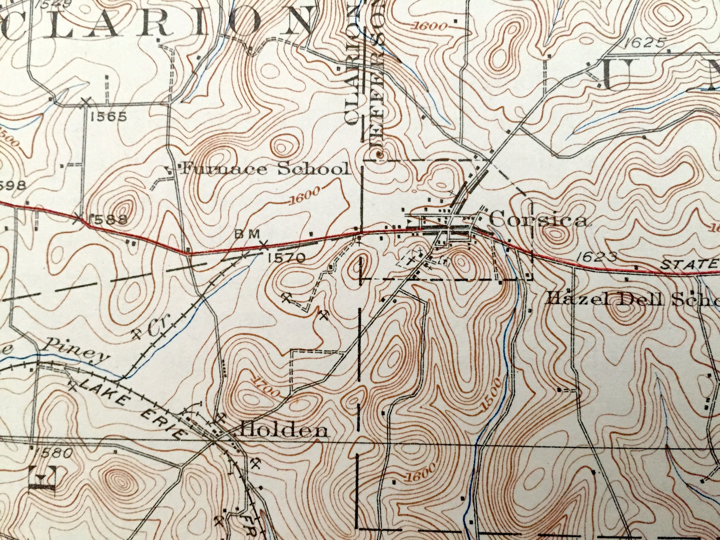 Antique Brookville, Pennsylvania 1926 US Geological Survey Topographic Map - Pine Creek, Warsaw, Eldred, Millcreek, Union, Limestone, Oliver