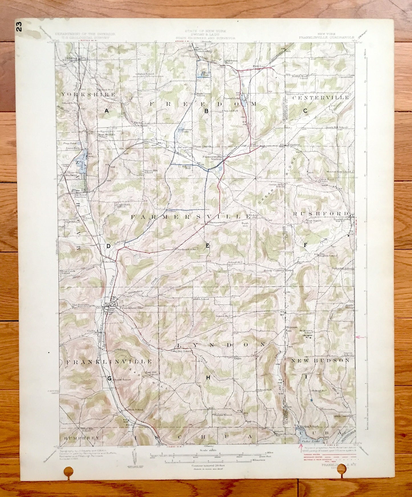 Antique Franklinville, New York 1924 US Geological Survey Topographic Map - Cattaraugus County, Yorkshire, Freedom, Farmersville, Lyndon, NY