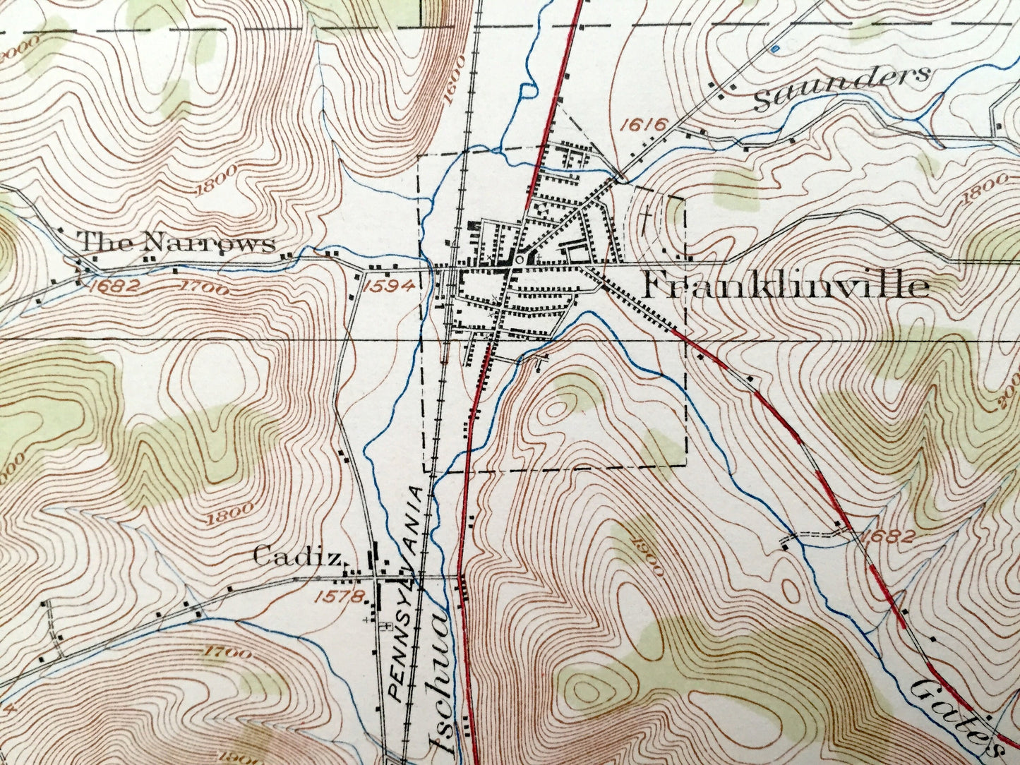 Antique Franklinville, New York 1924 US Geological Survey Topographic Map - Cattaraugus County, Yorkshire, Freedom, Farmersville, Lyndon, NY