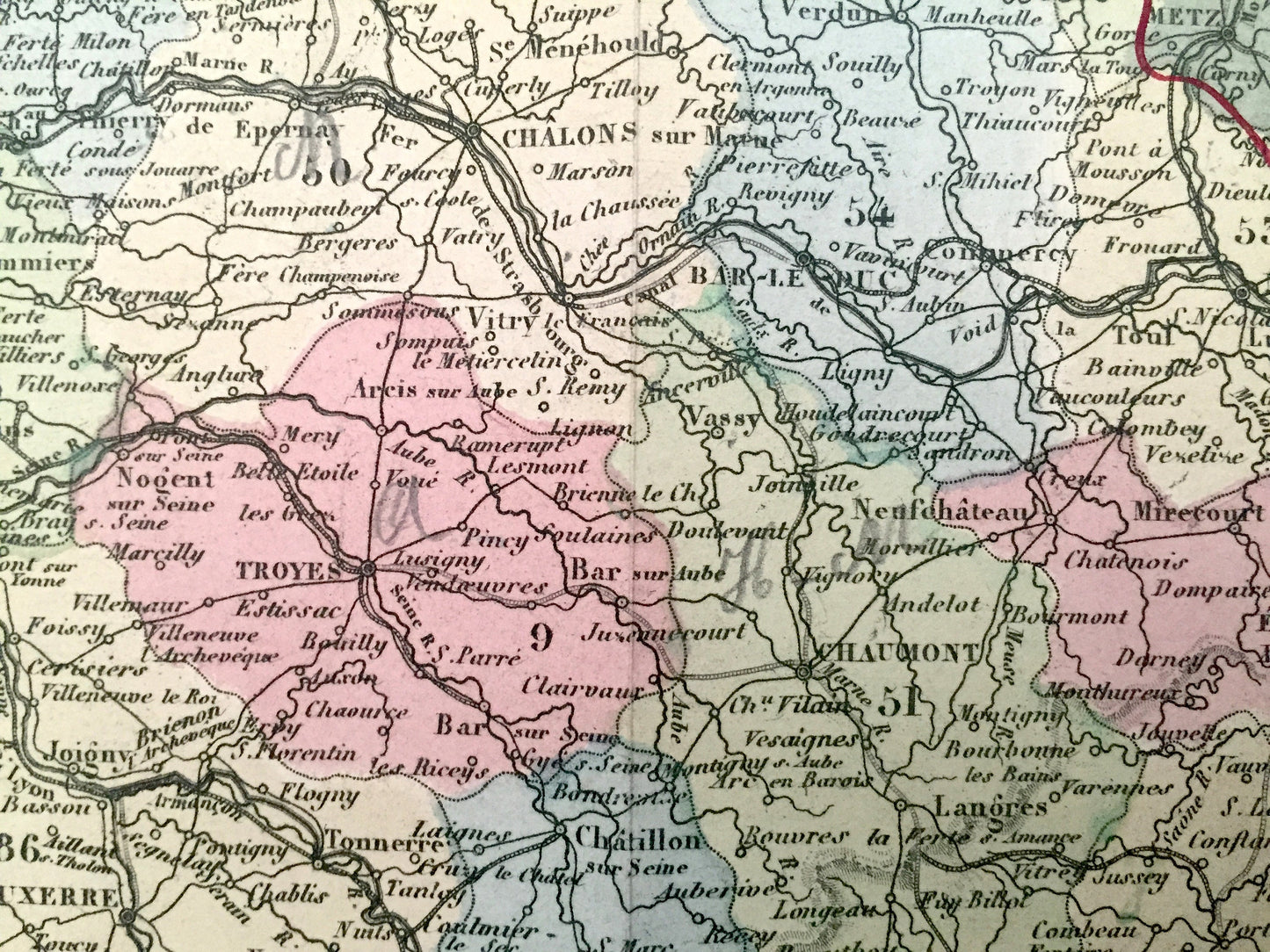 Antique 1869 France Map from Atlas National by Migeon – Paris, Marseilles, Toulouse, Bordeaux, Lille, Nantes, Lyon, Corisica, Normandy