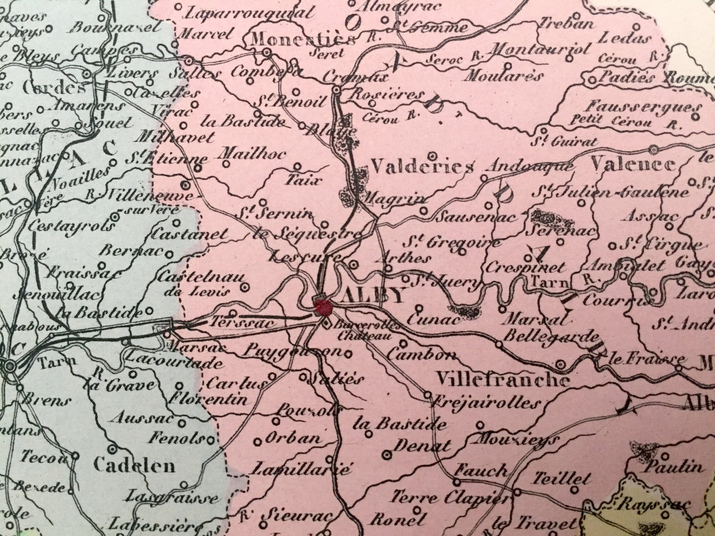 Antique 1858 Tarn Department, France Map from France and its Colonies by Alexandre Vuillemin – Albi, Alby, Castres, Gaillac, Graulhet