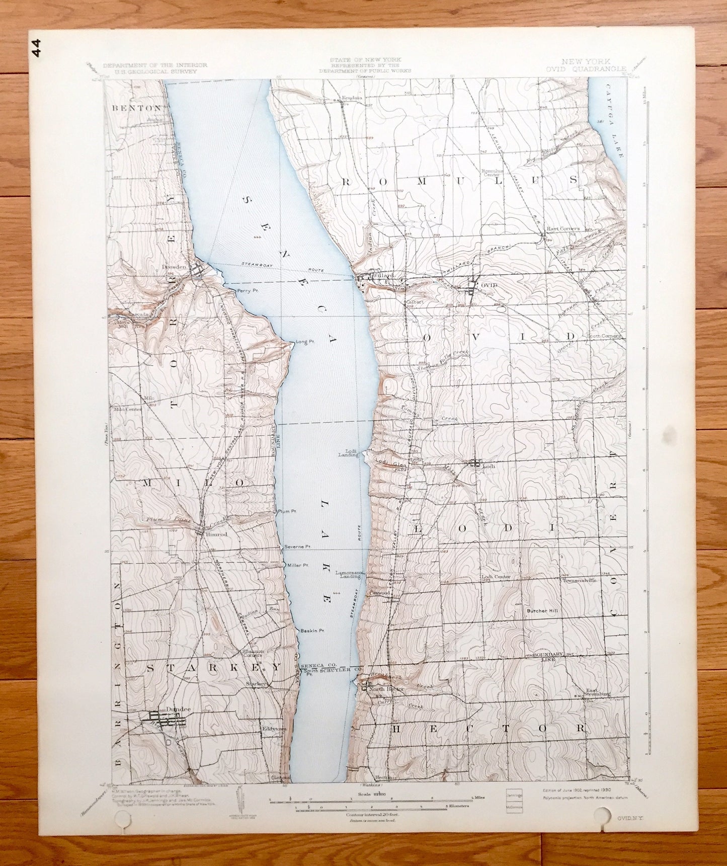 Antique Ovid, New York 1902 US Geological Survey Topographic Map - Romulus, Lodi, Hector, Covert, Starkey, Barrington, Milo, Torrey, Benton