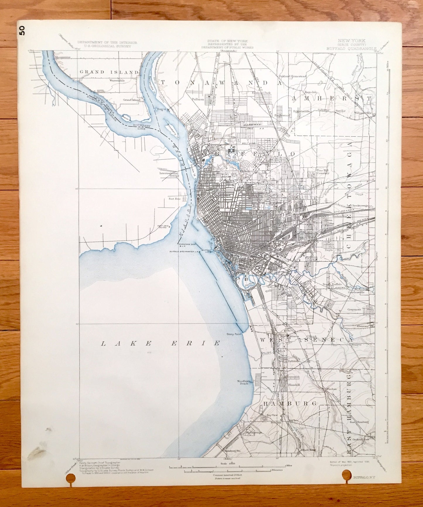 Antique Buffalo, New York 1901 US Geological Survey Topographic Map – Tonawanda, West Seneca, Hamburg, Cheektowaga, Amherst, Grand Island NY